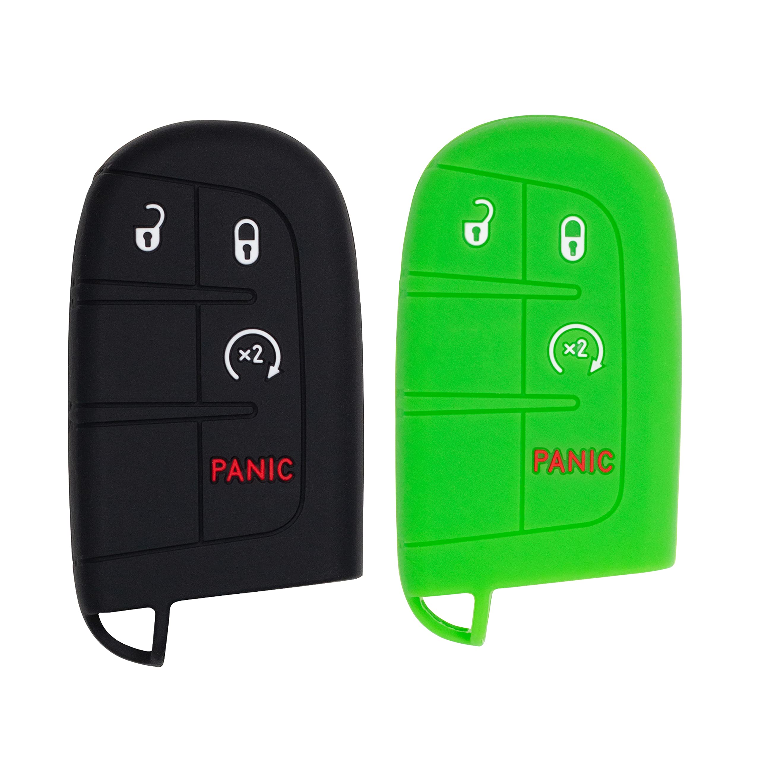 Silicone Case for Keyless entry Smart key fob for Jeep Renegade Grand Cherokee Compass Journey Durango Charger 300 200 Cherokee (Double, Black & Green)