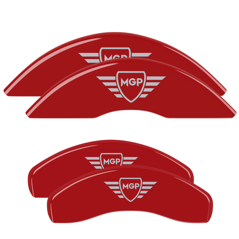 MGP 4 Caliper Covers Engraved Front and Rear: Red Powder Coat Finish, Silver Characters