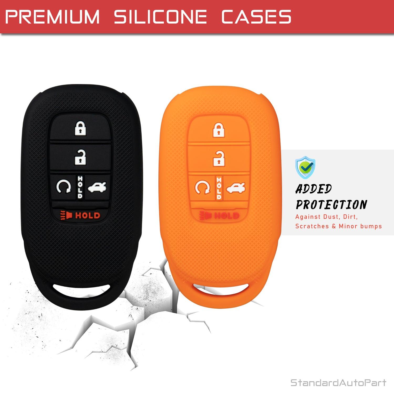 Silicone Case for Honda Accord 2022 5 Button Proximity Smart Key KR5TP-4 72147-T20-A11 (Black & Orange)