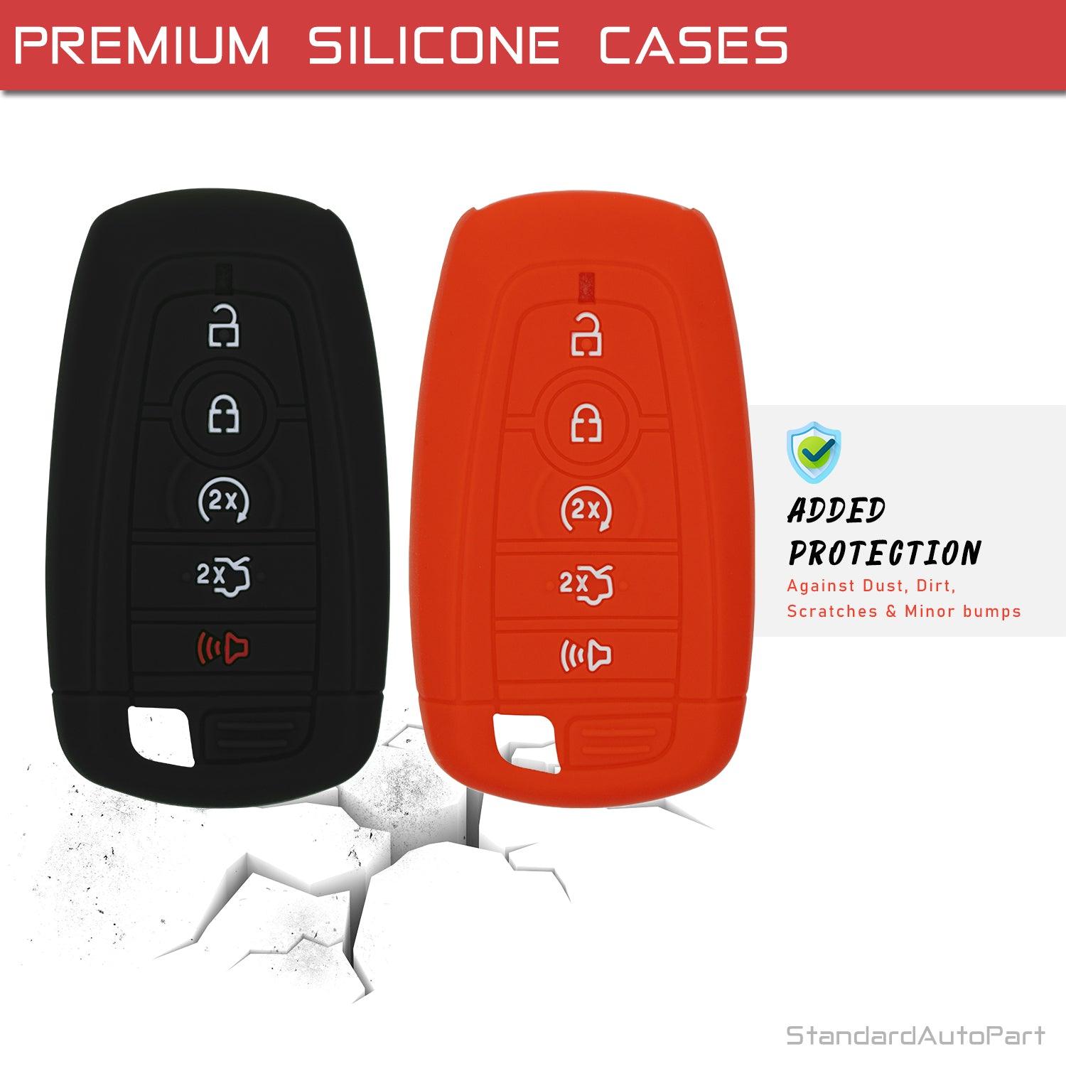 Silicone Case for Smart Key Remote Keyless Entry for Ford Fusion Explorer Edge Mustang Expedition M3N-A2C93142600 164-R8149 164R8149 R8149 (Black & Red)