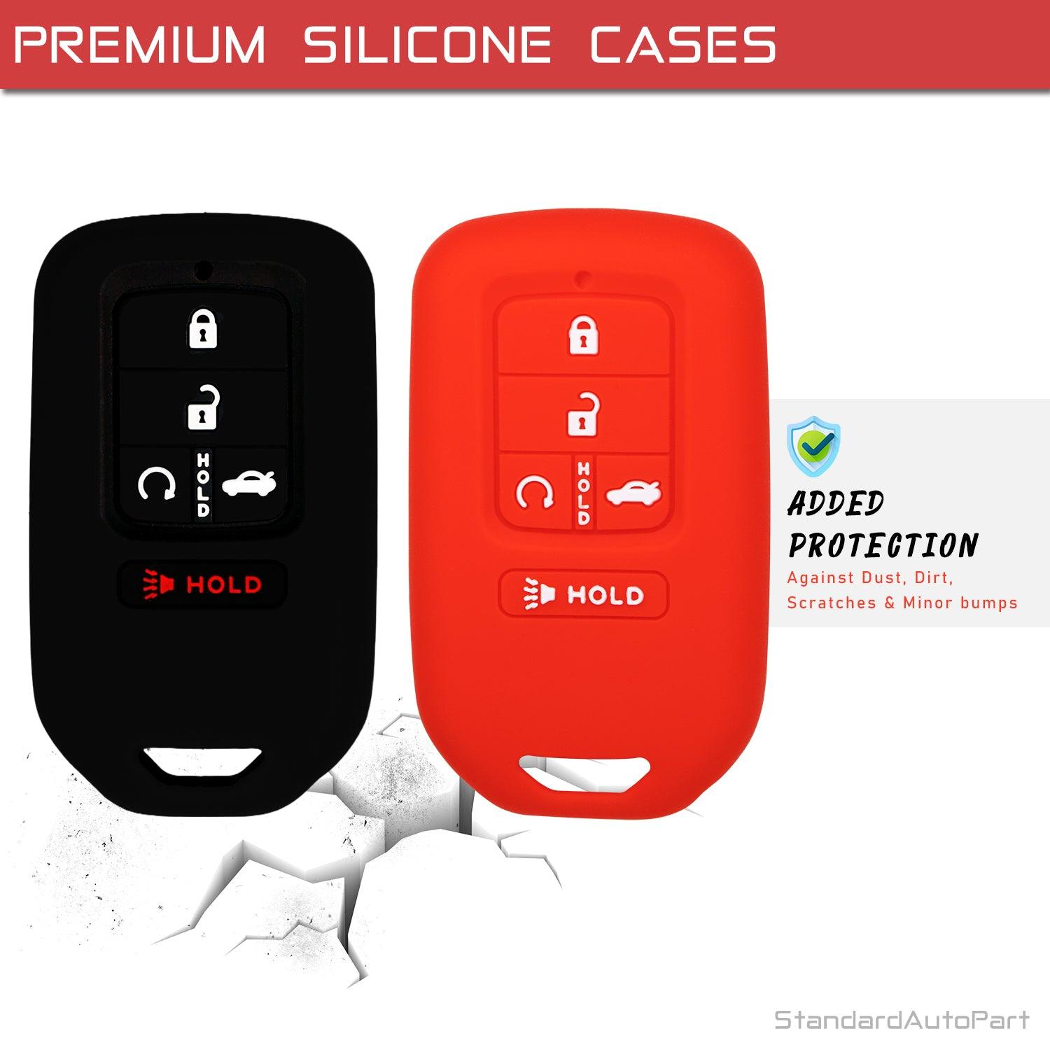 Silicone Case for Keyless entry Smart key fob for Honda Accord Civic CR-V CRV Pilot Passport Insight EX EX-L Touring | Car Accessory | Key Protection Case 2 Pcs (Black & Red)