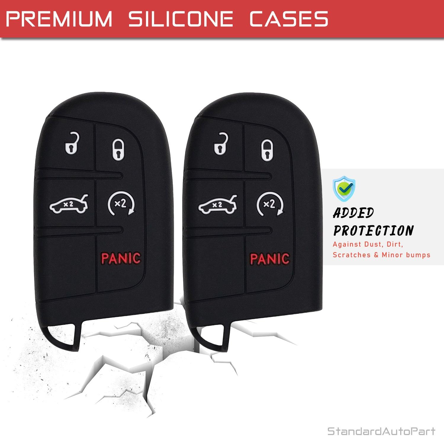 Silicone Case for Keyless Entry Smart Key fob for Jeep Grand Cherokee Compass Journey Durango (Double Black)