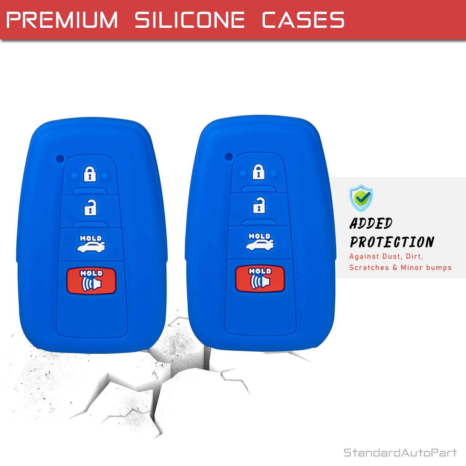 Silicone Case 4 Button Shell for Toyota Smart Proximity Remote Key HYQ14FBE, HYQ14FBC, HYQ14AHP, HYQ14FBN (Double Blue)