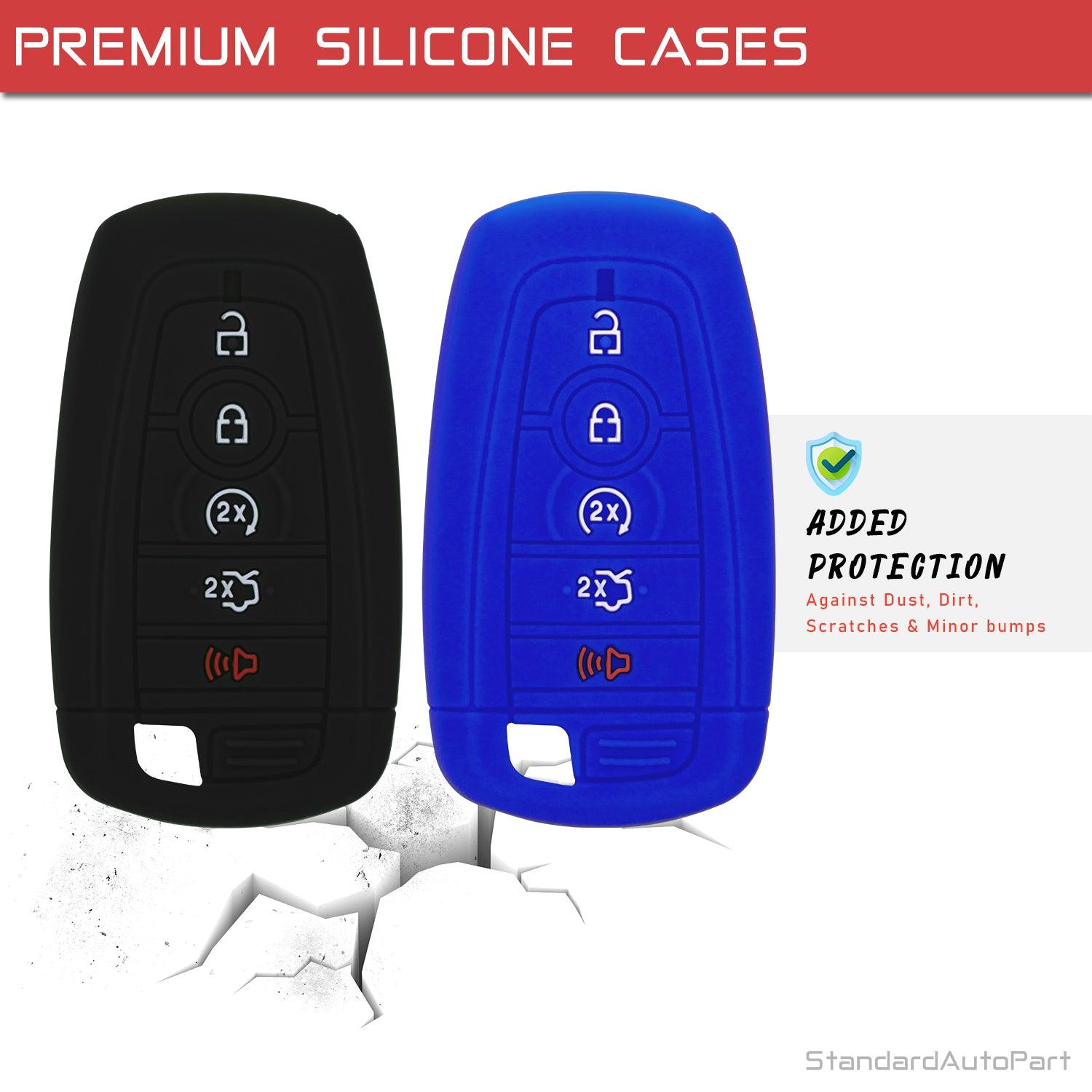 Silicone Case for Smart Key Remote Keyless Entry for Ford Fusion Explorer Edge Mustang Expedition M3N-A2C93142600 164-R8149 164R8149 R8149 (Black & Blue)