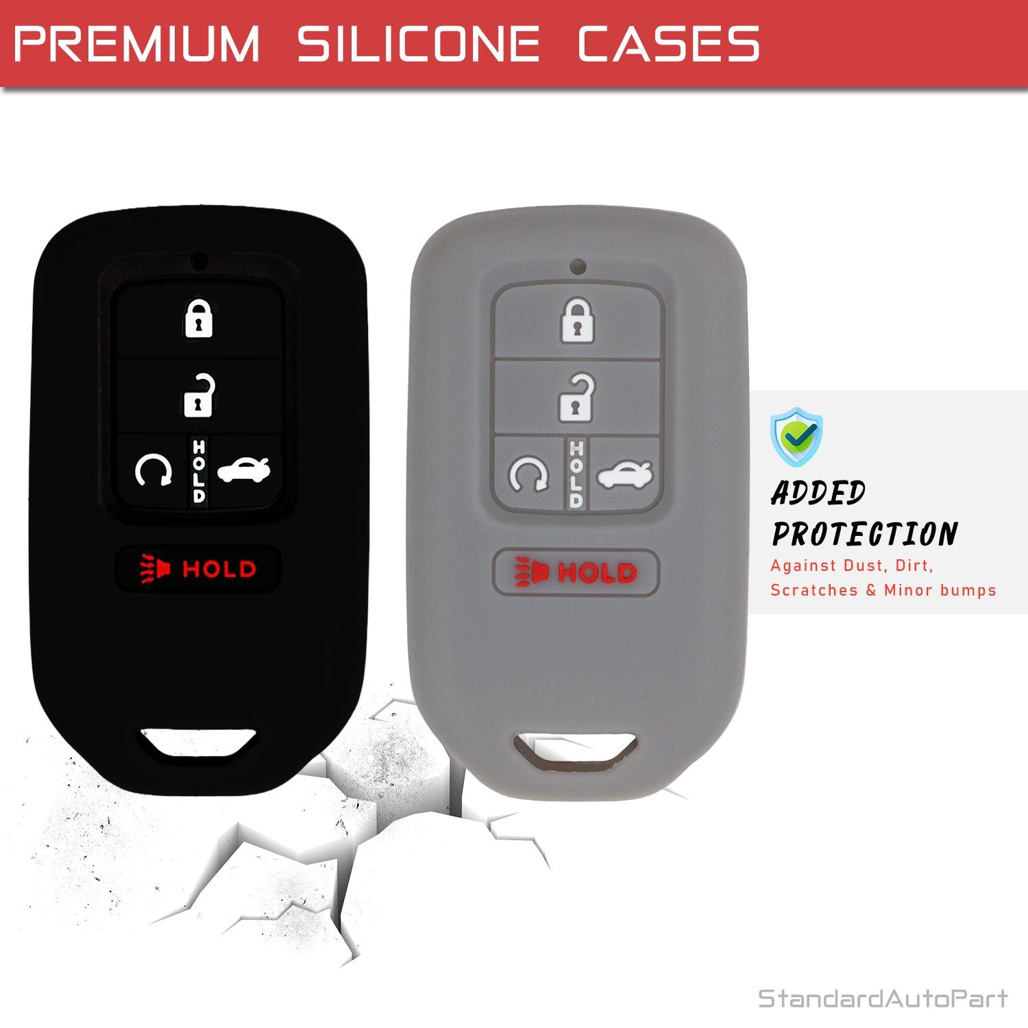 Silicone Case for Keyless entry Smart key fob for Honda Accord Civic CR-V CRV Pilot Passport Insight EX EX-L Touring | Car Accessory | Key Protection Case 2 Pcs (Black & Grey)
