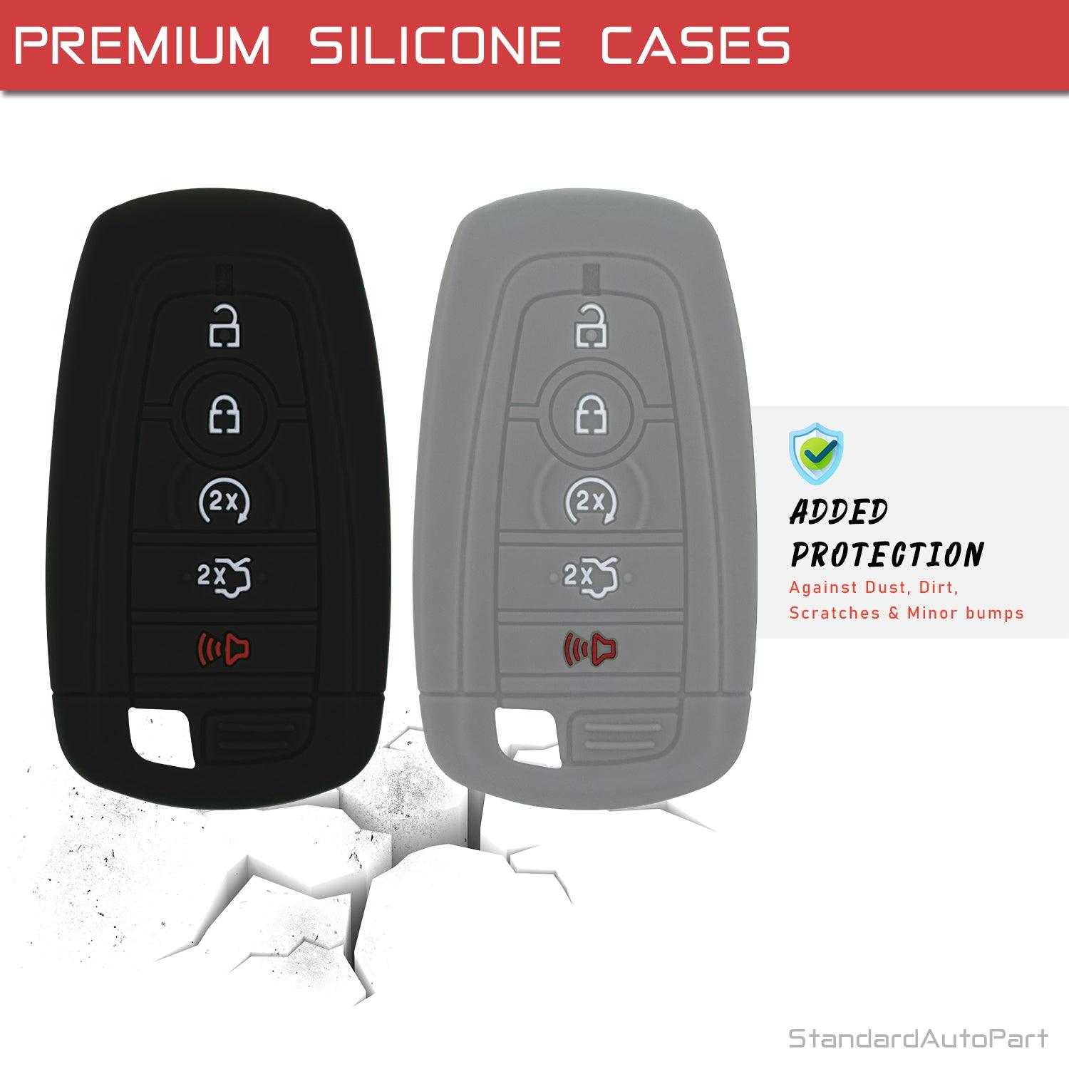 Silicone Case for Smart Key Remote Keyless Entry for Ford Fusion Explorer Edge Mustang Expedition M3N-A2C93142600 164-R8149 164R8149 R8149 (Black & Grey)