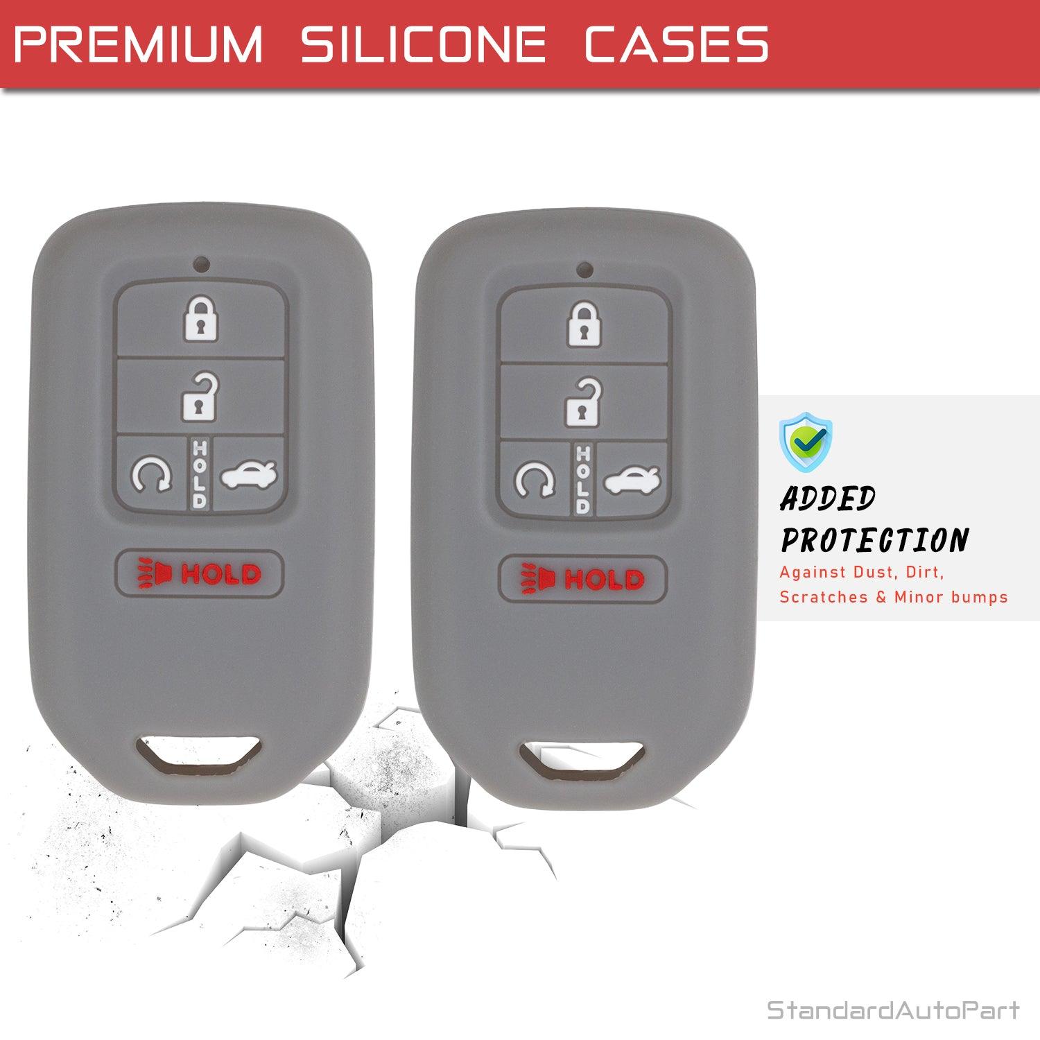 Silicone Case for Keyless entry Smart key fob for Honda Accord Civic CR-V CRV Pilot Passport Insight EX EX-L Touring | Car Accessory | Key Protection Case 2 Pcs (Double Grey)