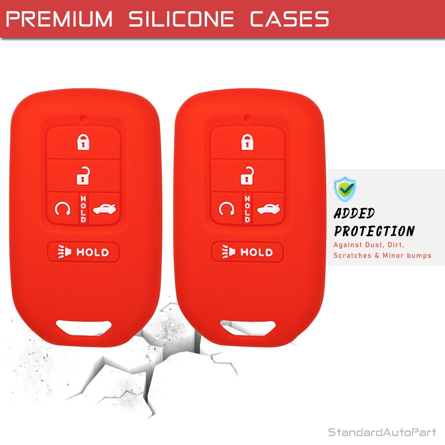 Silicone Case for Keyless entry Smart key fob for Honda Accord Civic CR-V CRV Pilot Passport Insight EX EX-L Touring | Car Accessory | Key Protection Case 2 Pcs (Double Red)