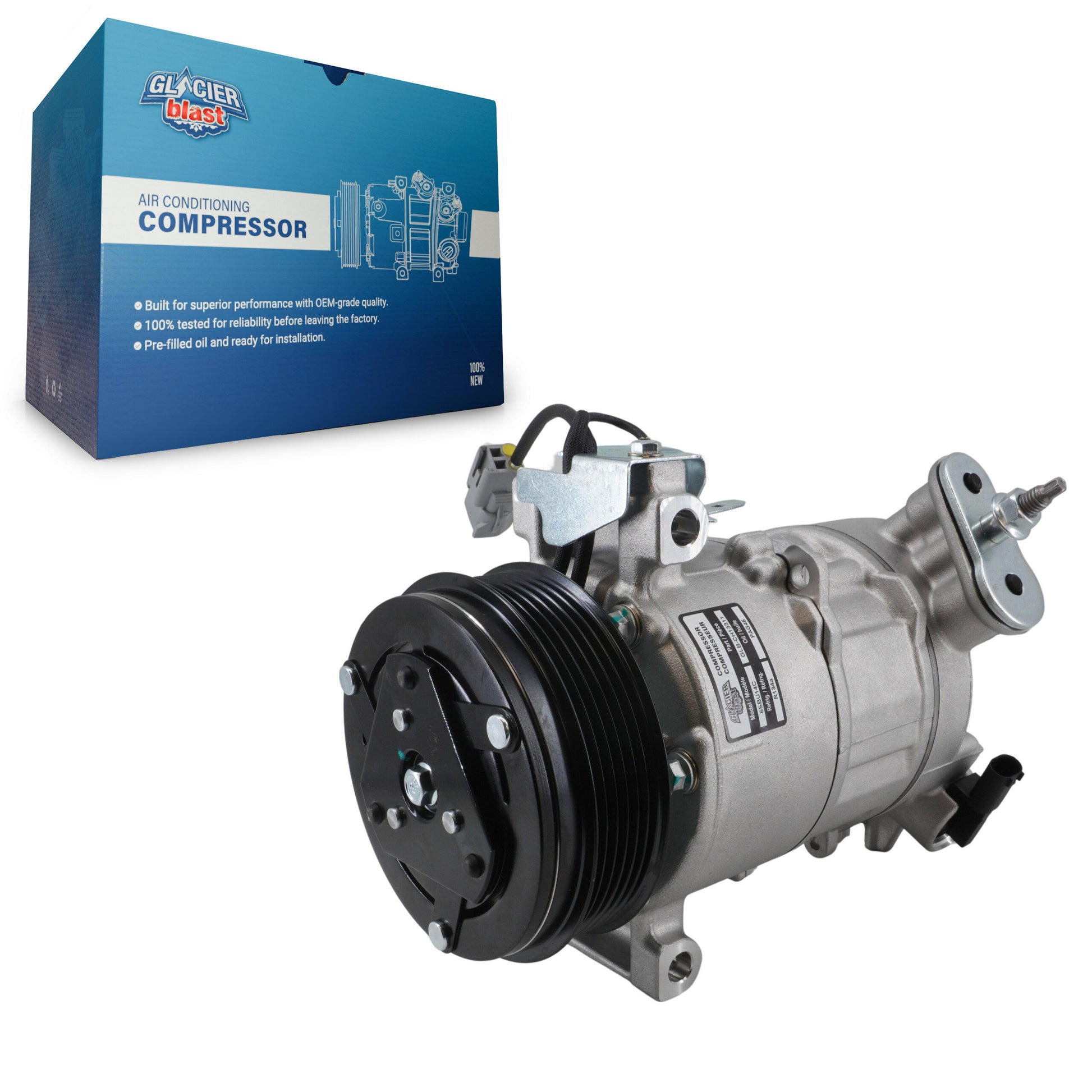 Glacier Blast GLB-CH13311 A/C Compressor for 2015-2021 Fiat 500X, Jeep Renegade