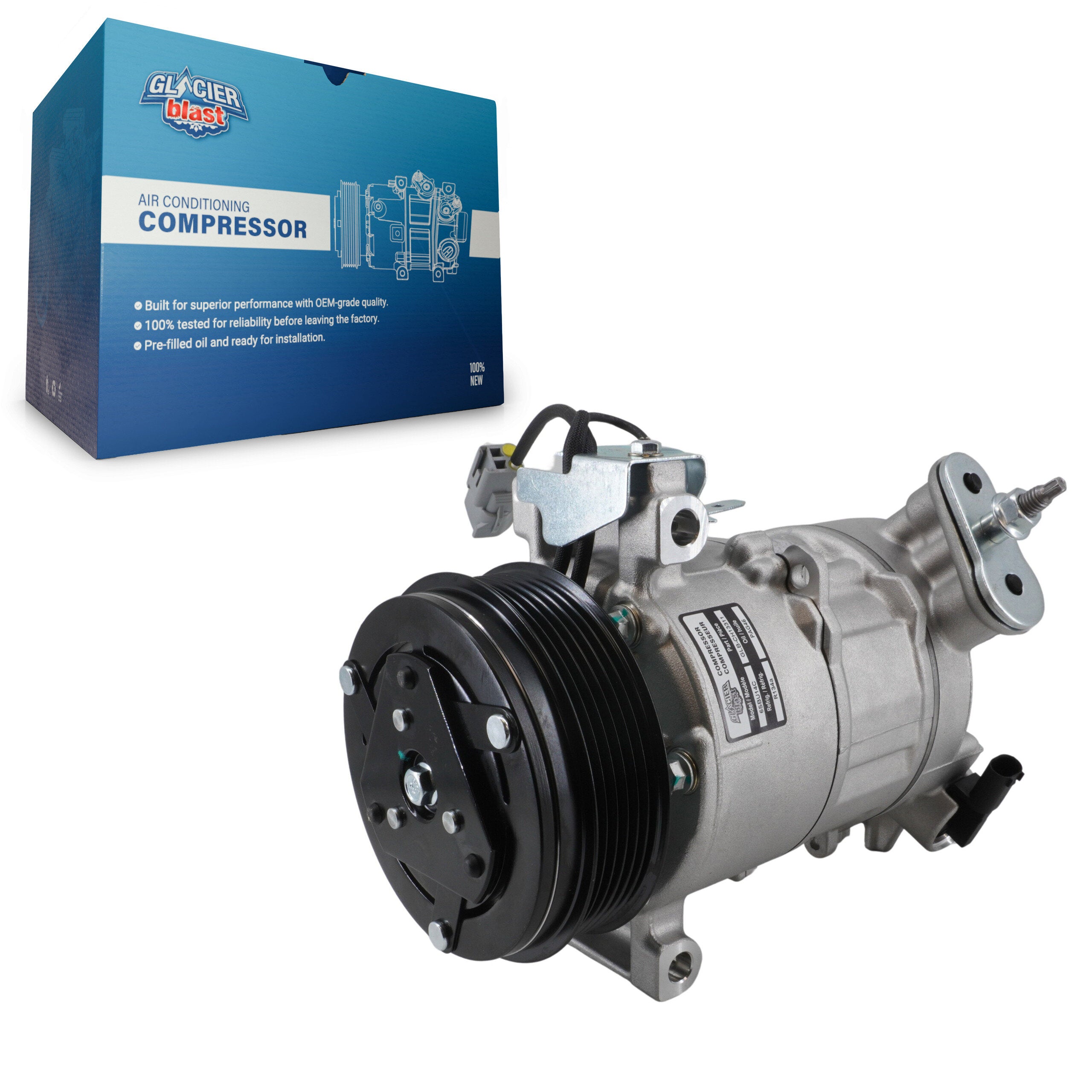 Glacier Blast GLB-CH13311 A/C Compressor for 2015-2021 Fiat 500X, Jeep Renegade