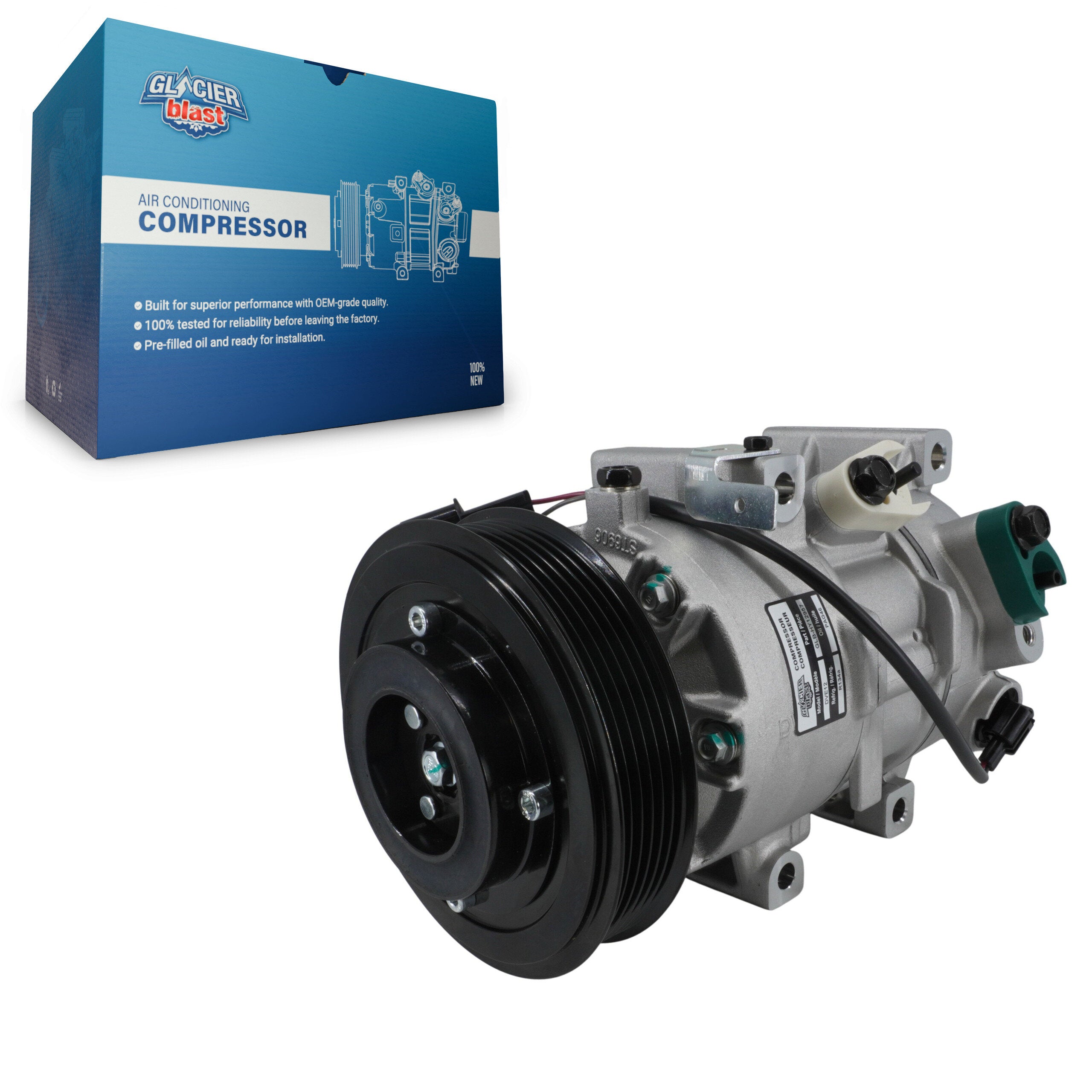 Glacier Blast GLB-HY12957 A/C Compressor for 2012-2017 Kia Rio, Hyundai Accent