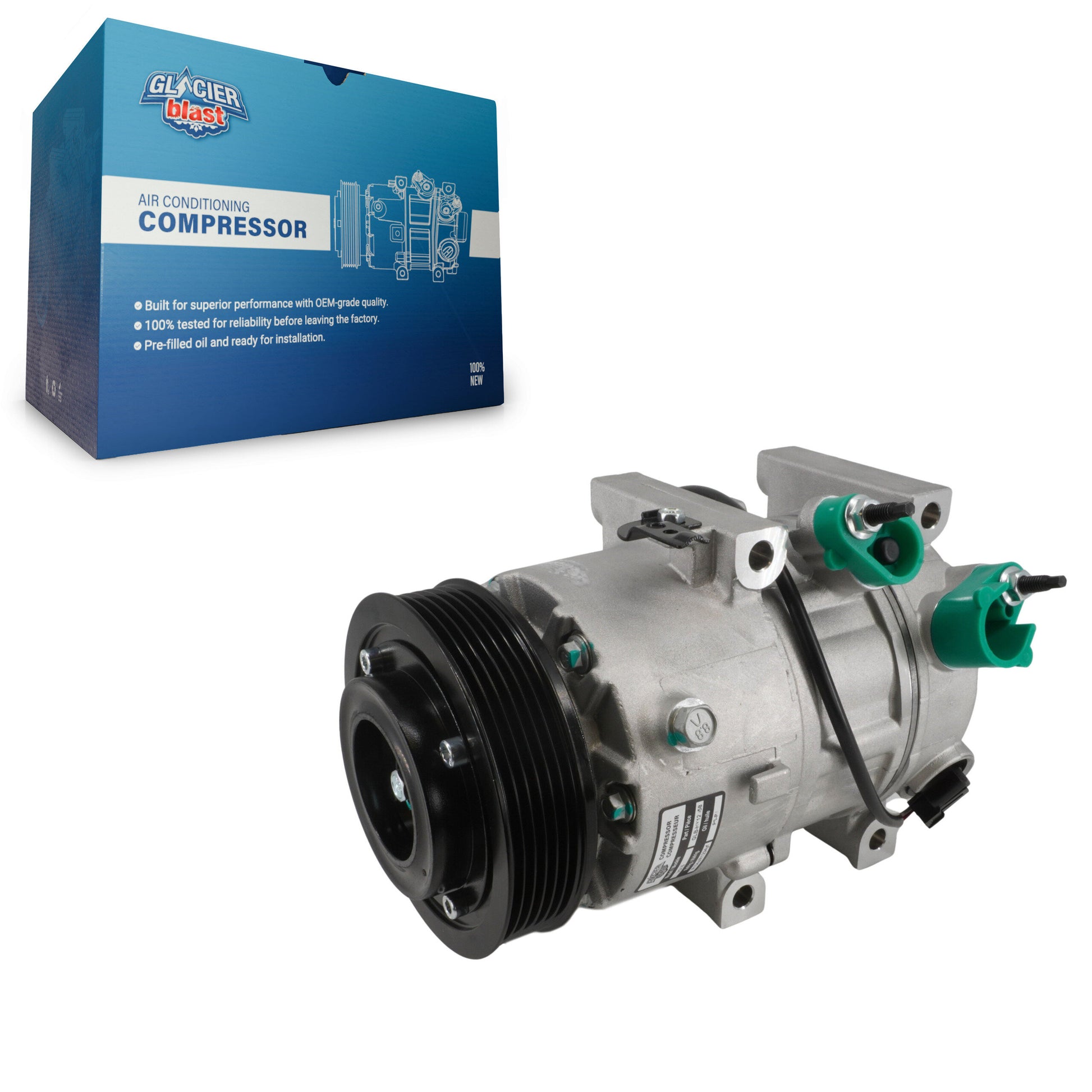 Glacier Blast GLB-HY12958 A/C Compressor for 2012-2018 Kia Optima, Hyundai Sonata