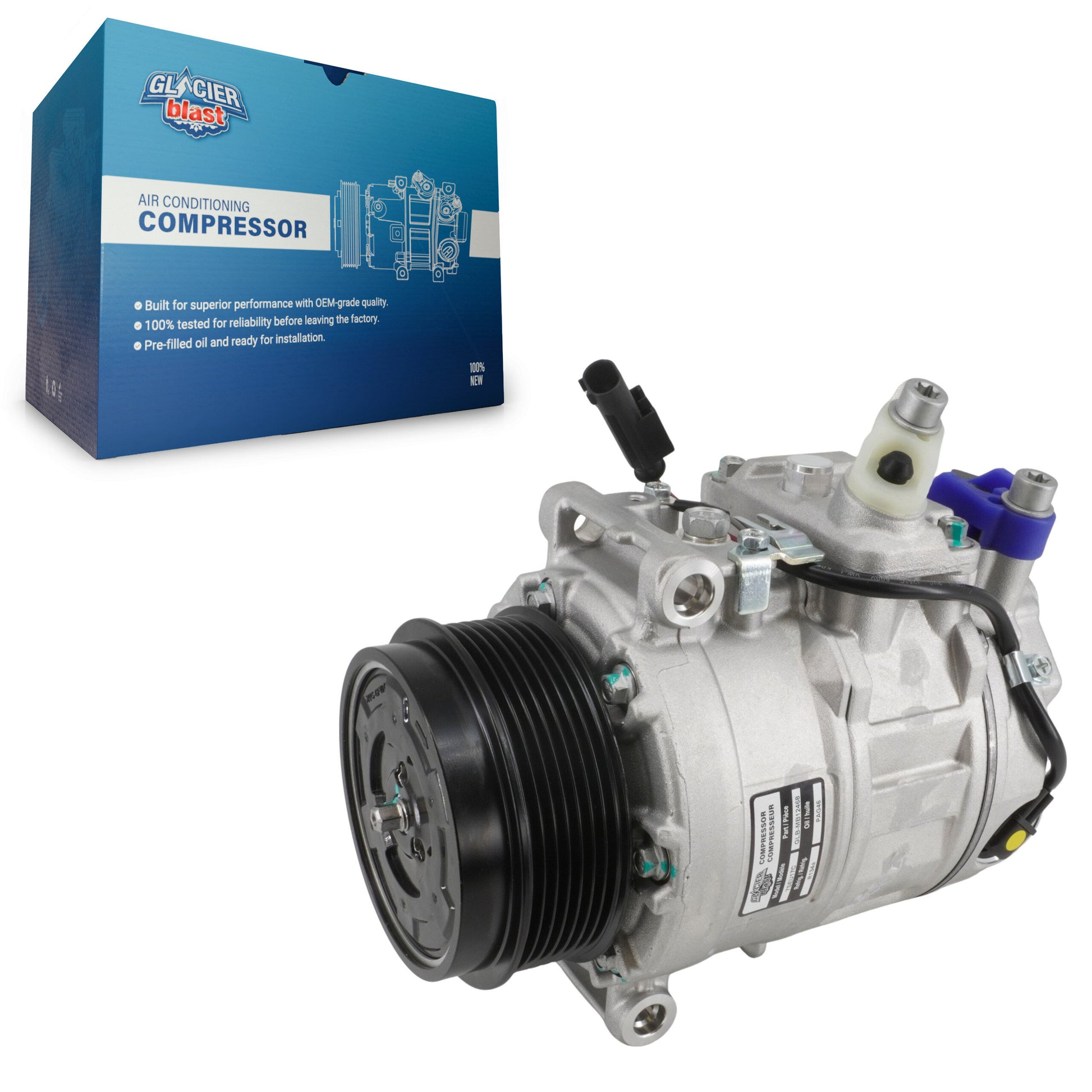Glacier Blast GLB-MB12468 A/C Compressor for 2007-2018 Mercedes-Benz Sprinter 3500XD, Mercedes-Benz GL350 and More - Front