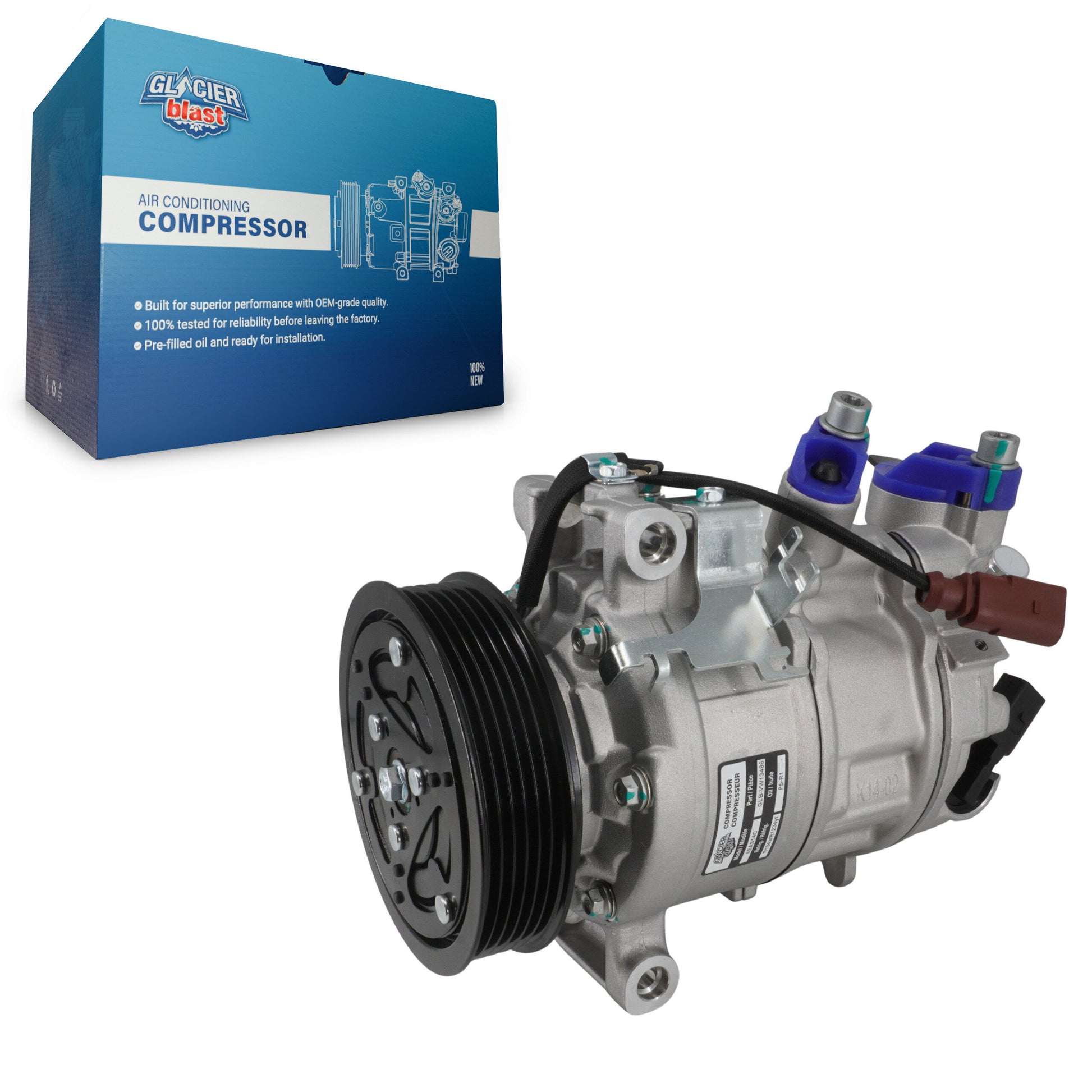 Glacier Blast GLB-VW13486 A/C Compressor for 2018-2024 Audi S3, Volkswagen Golf R and More