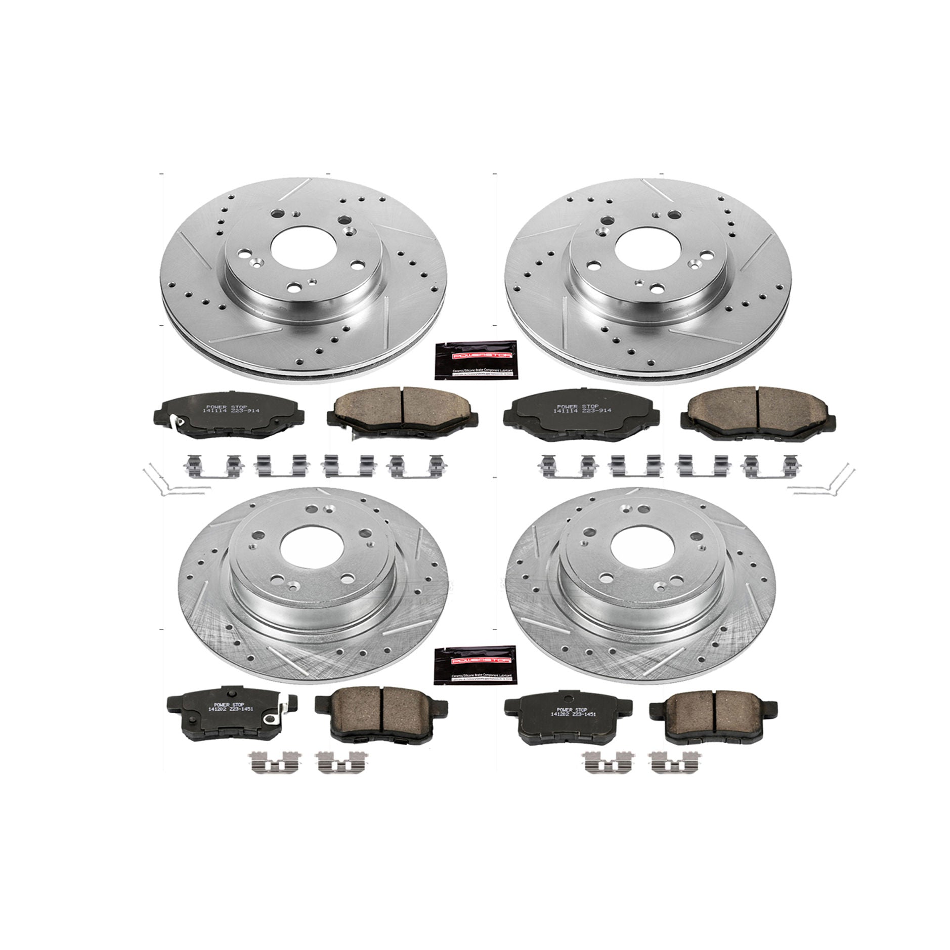 Power Stop K6491 - Z23 Evolution Sport Performance 1-Click Brake Kit With Hardware (Front And Rear)