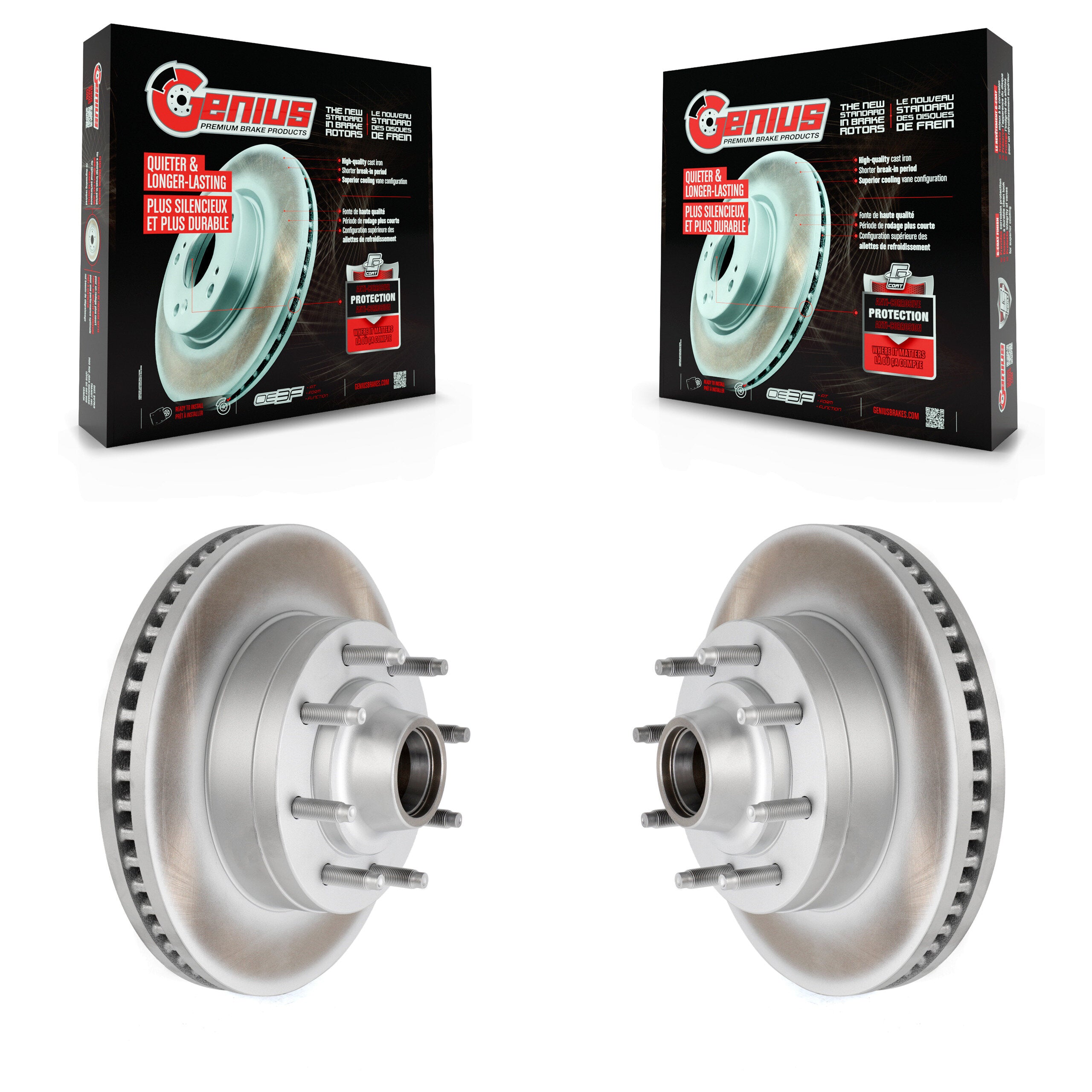 Genius KG-100009 Disc Brake Rotor and Hub Assembly for 2008-2023 Ford E-350 Super Duty, Ford E-150 and More - Front