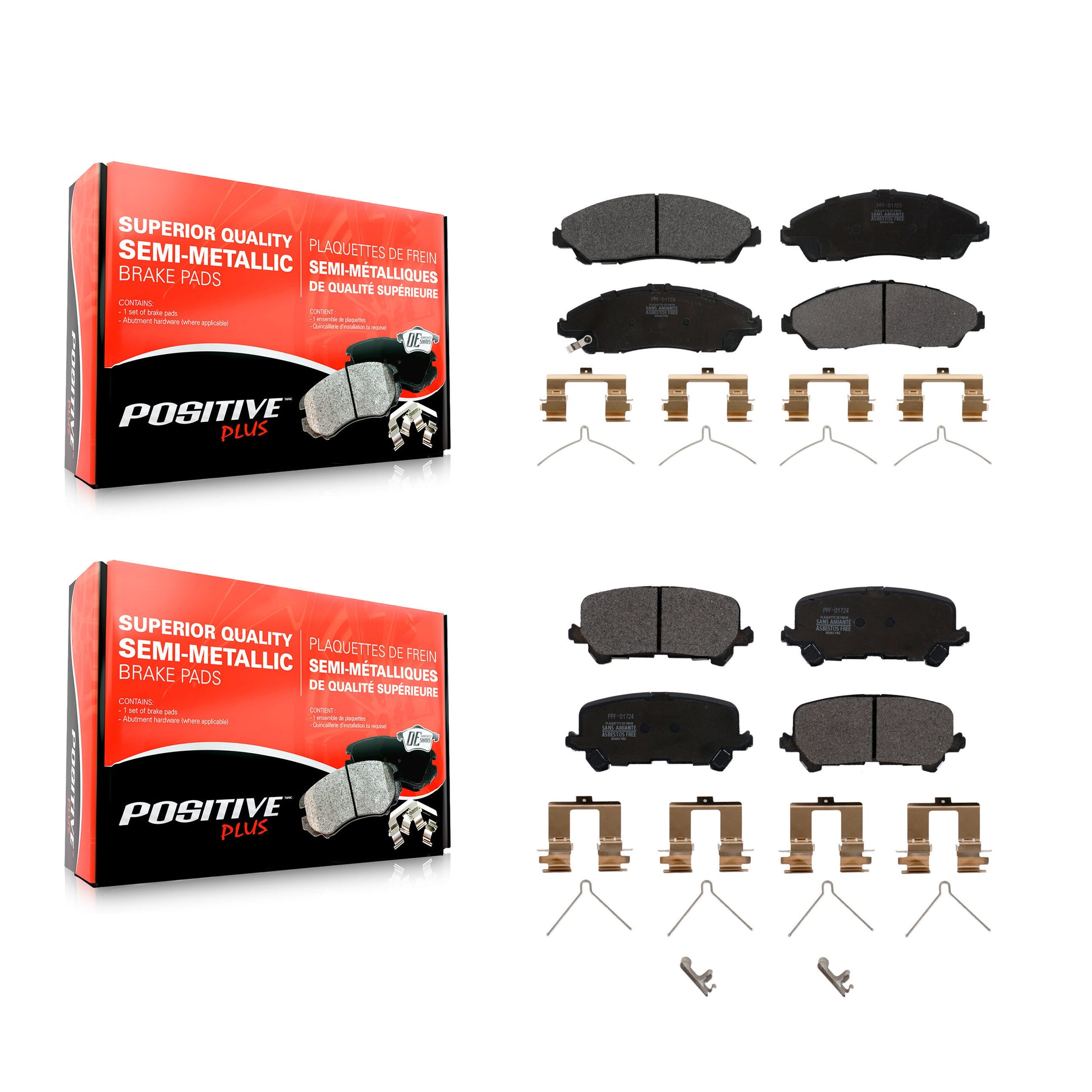 Positive Plus KPF-100266 Disc Brake Pad for 2014-2024 Honda Ridgeline, Honda Pilot, Acura MDX - Front and Rear