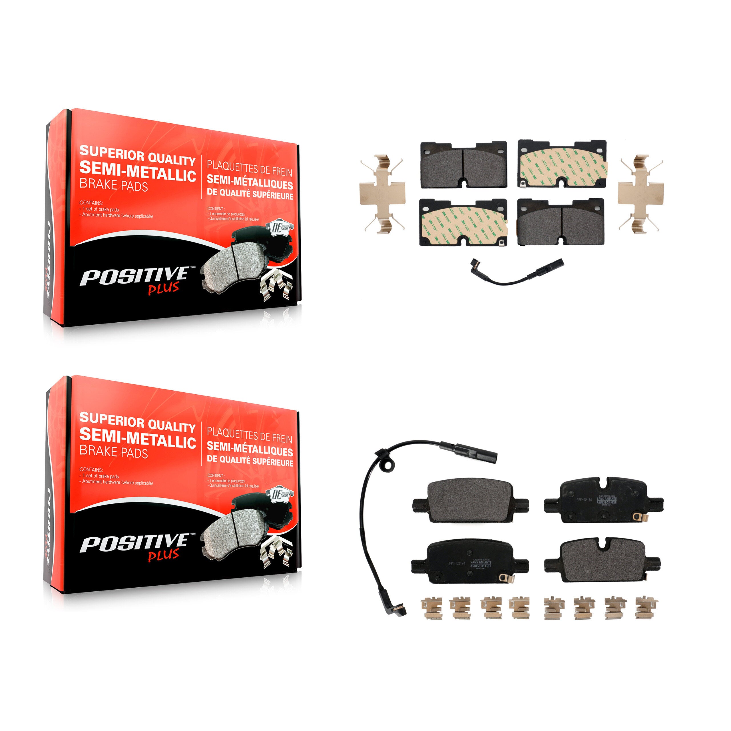 Positive Plus KPF-100608 Disc Brake Pad for 2019-2024 Chevrolet Silverado 1500 LTD, GMC Sierra 1500 Limited and More - Front and Rear