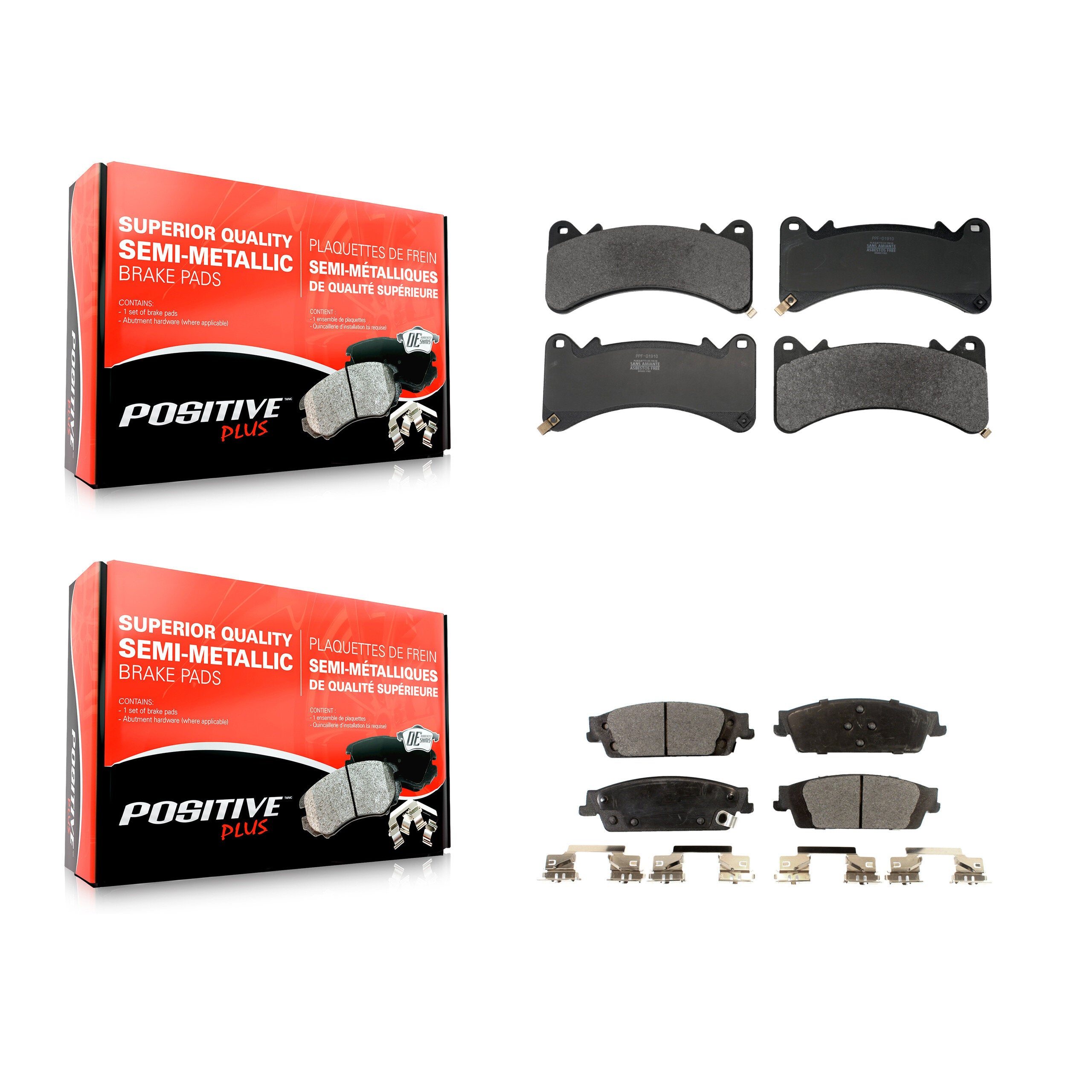 Positive Plus KPF-100785 Disc Brake Pad for 2014-2020 Chevrolet Silverado 1500 LD, GMC Sierra 1500 Limited and More - Front and Rear