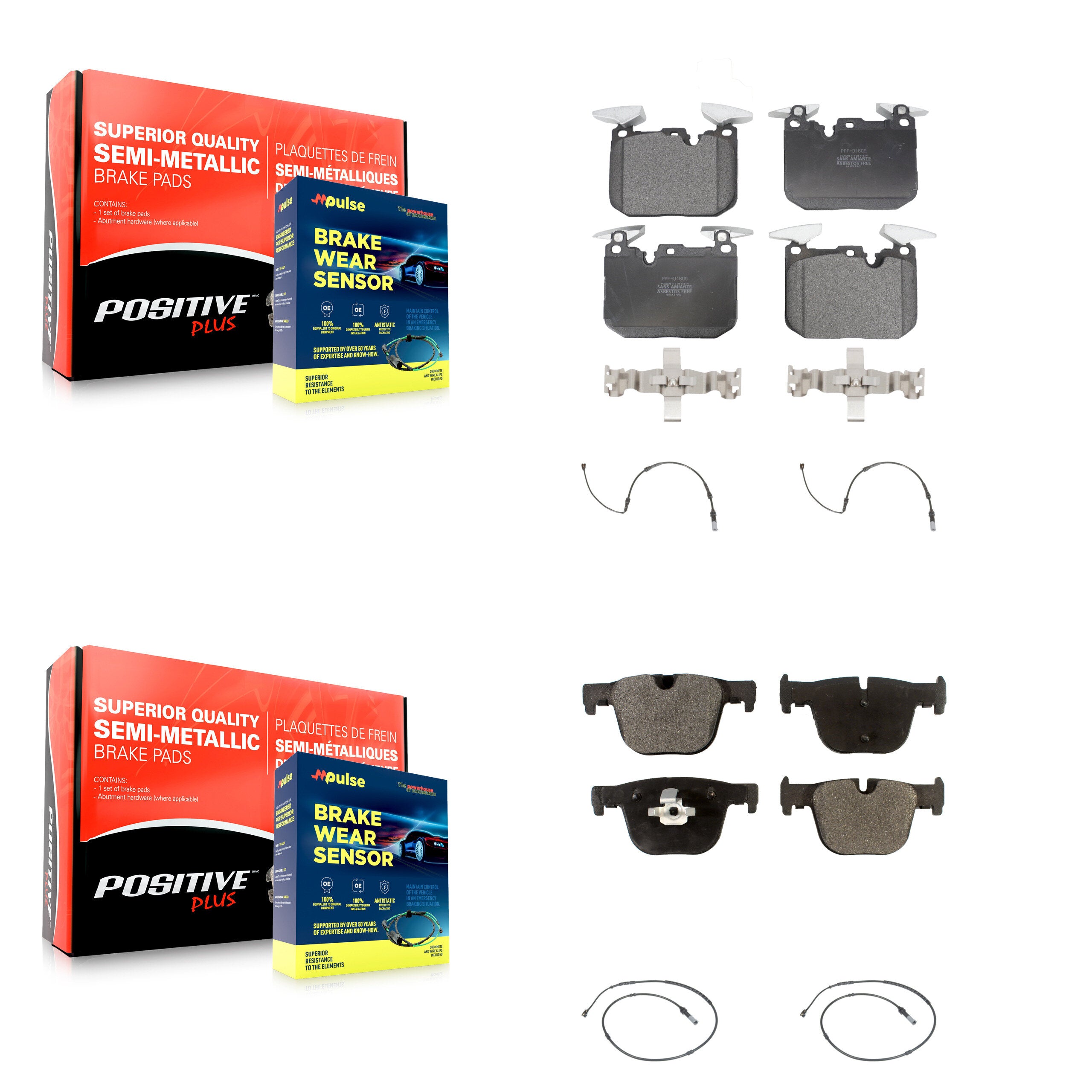 Positive Plus KPW-100288 Disc Brake Pad for 2012-2020 BMW 440i, BMW 340i GT xDrive and More - Front and Rear