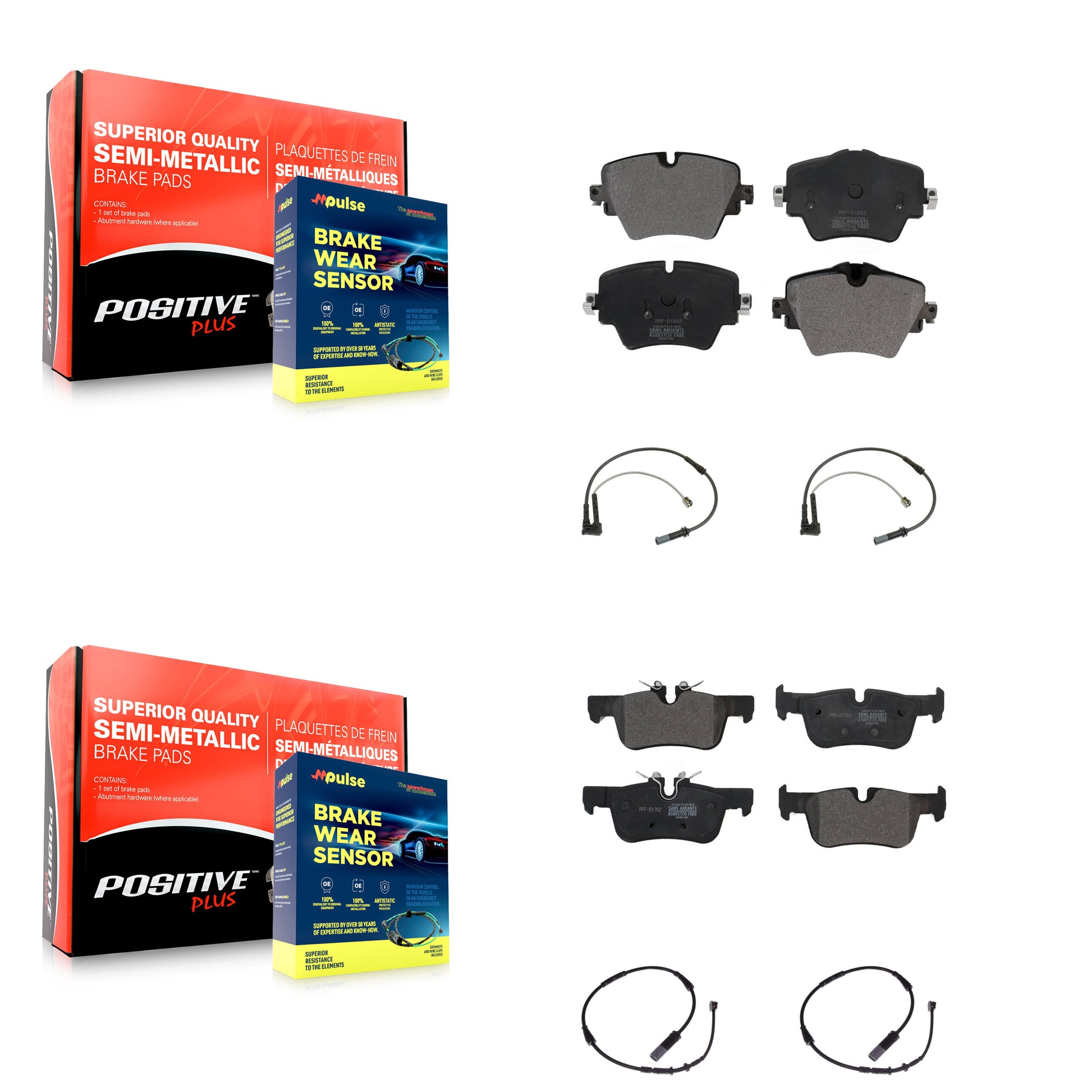 Positive Plus KPW-100383 Disc Brake Pad for 2016-2022 BMW 228i Gran Coupe, BMW X1 and More - Front and Rear