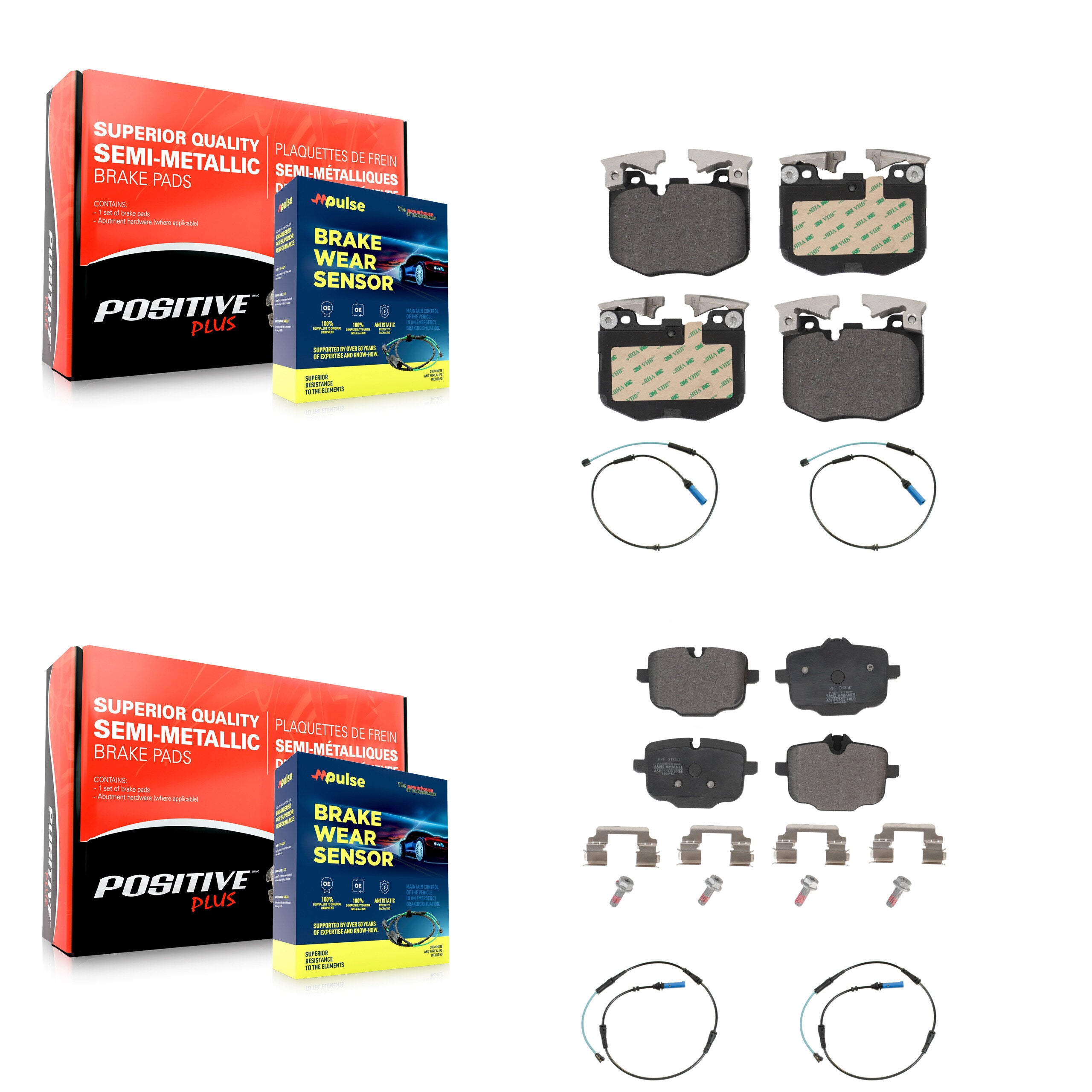 Positive Plus KPW-100394 Disc Brake Pad for 2016-2023 BMW 840i, BMW 840i xDrive and More - Front and Rear