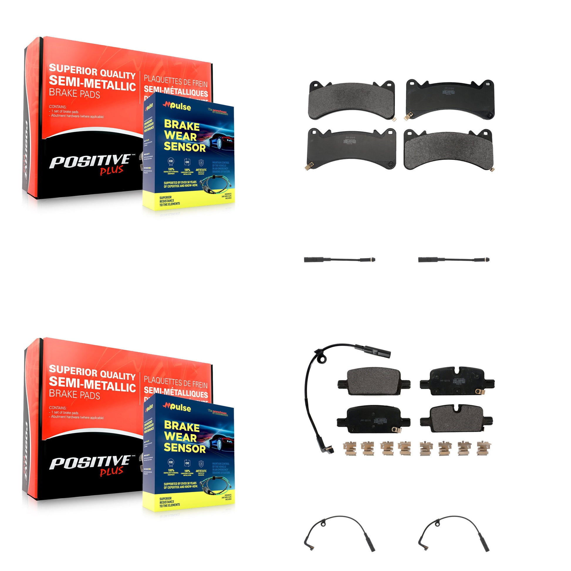 Positive Plus KPW-101488 Disc Brake Pad for 2019-2024 Chevrolet Silverado 1500, Chevrolet Silverado 1500 LTD and More - Front and Rear