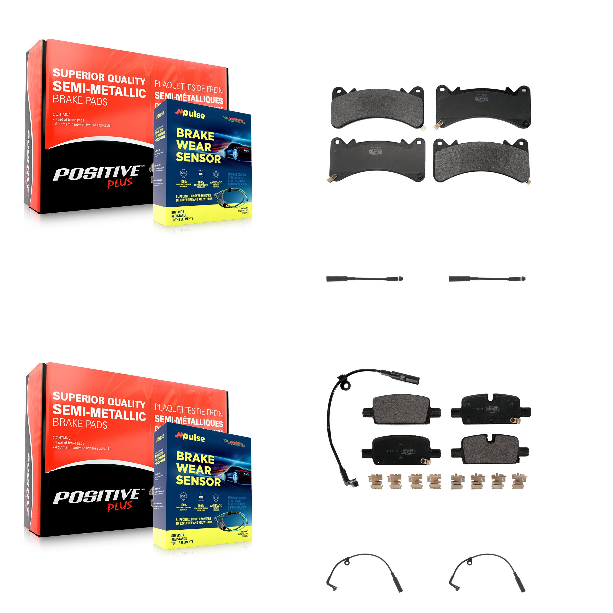 Positive Plus KPW-101488 Disc Brake Pad for 2019-2024 Chevrolet Silverado 1500, Chevrolet Silverado 1500 LTD and More - Front and Rear