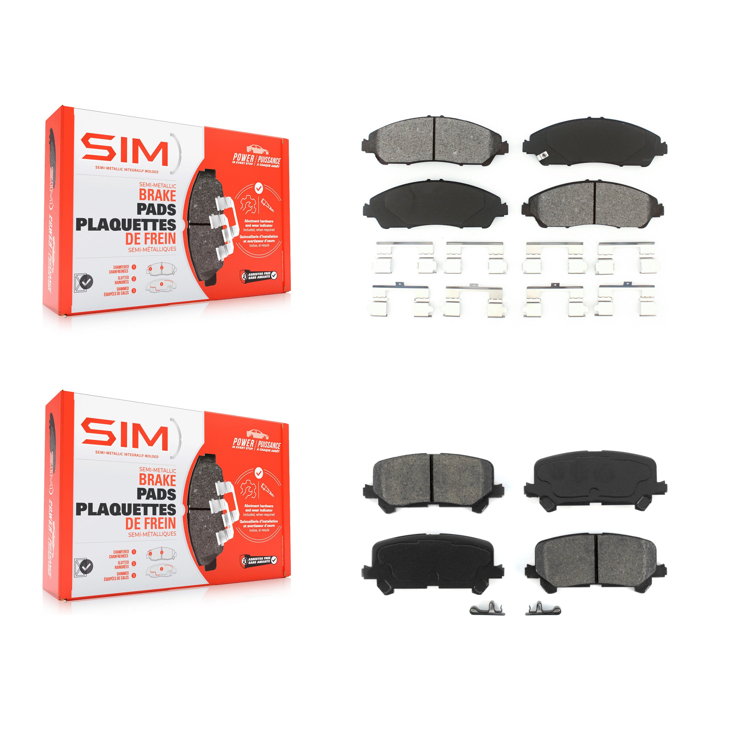 SIM KSM-100216 Disc Brake Pad for 2014-2024 Honda Ridgeline, Honda Pilot, Acura MDX - Front and Rear