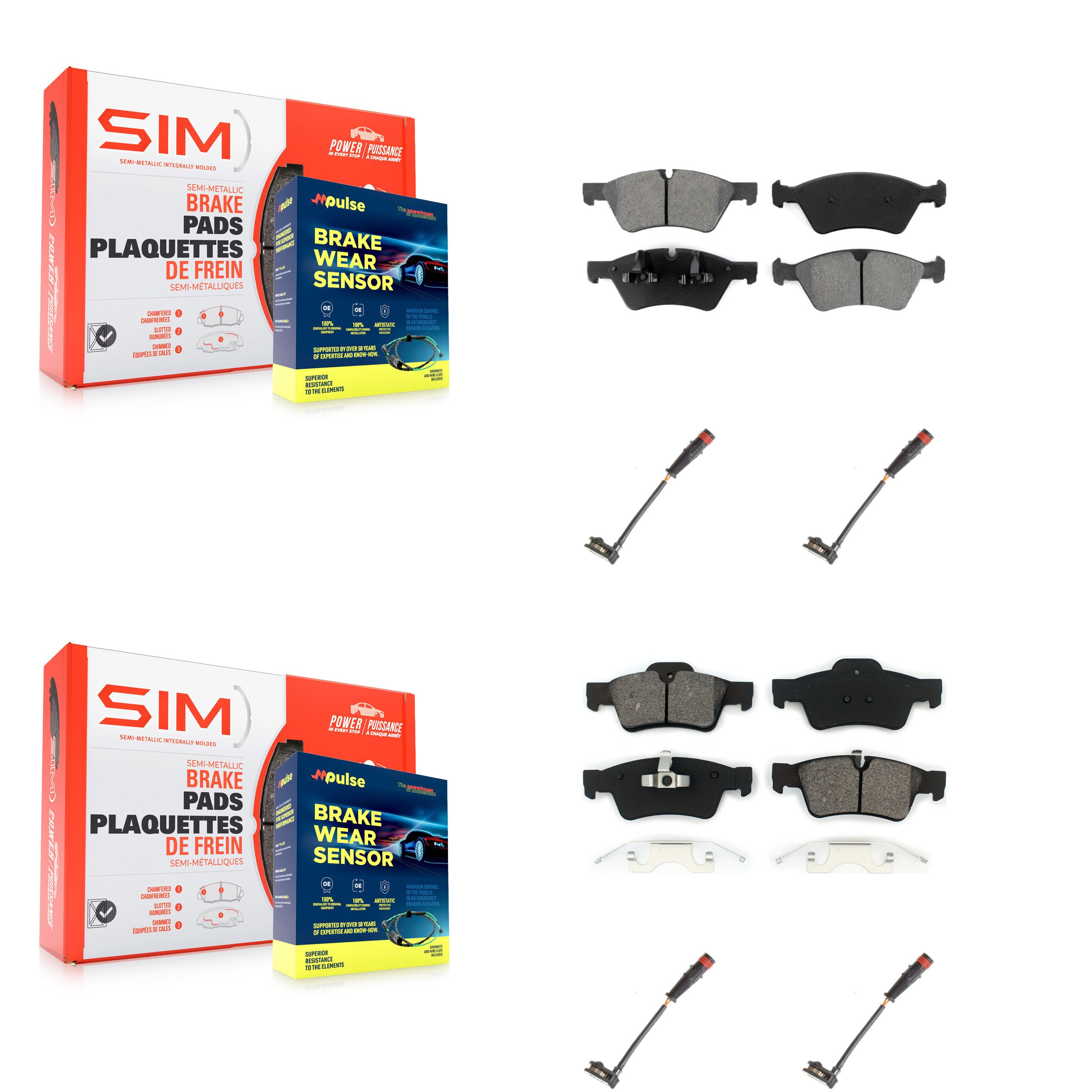 SIM KSW-100155 Disc Brake Pad for 2005-2013 Mercedes-Benz R350, Mercedes-Benz G55 AMG and More - Front and Rear