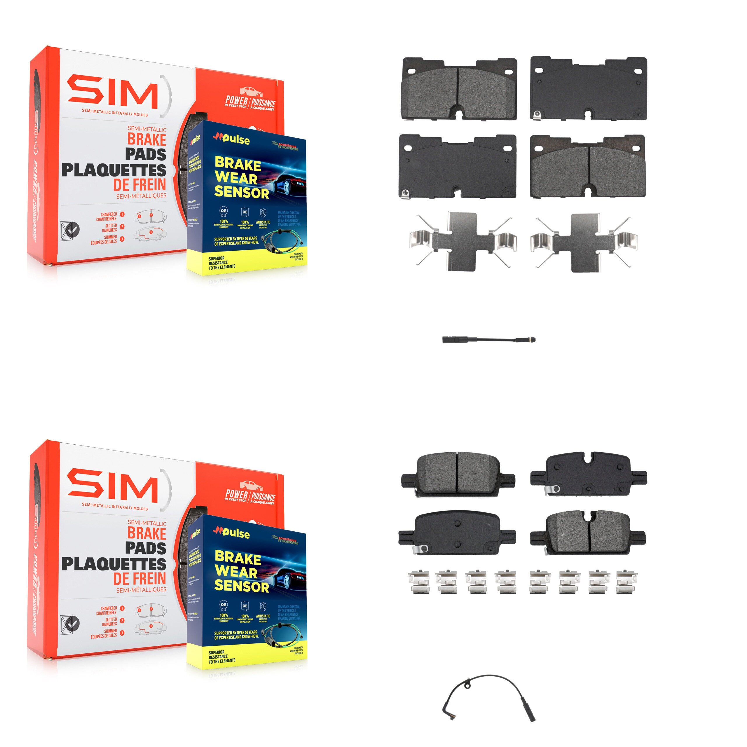 SIM KSW-100747 Disc Brake Pad for 2019-2024 Chevrolet Silverado 1500, Chevrolet Silverado 1500 LTD and More - Front and Rear