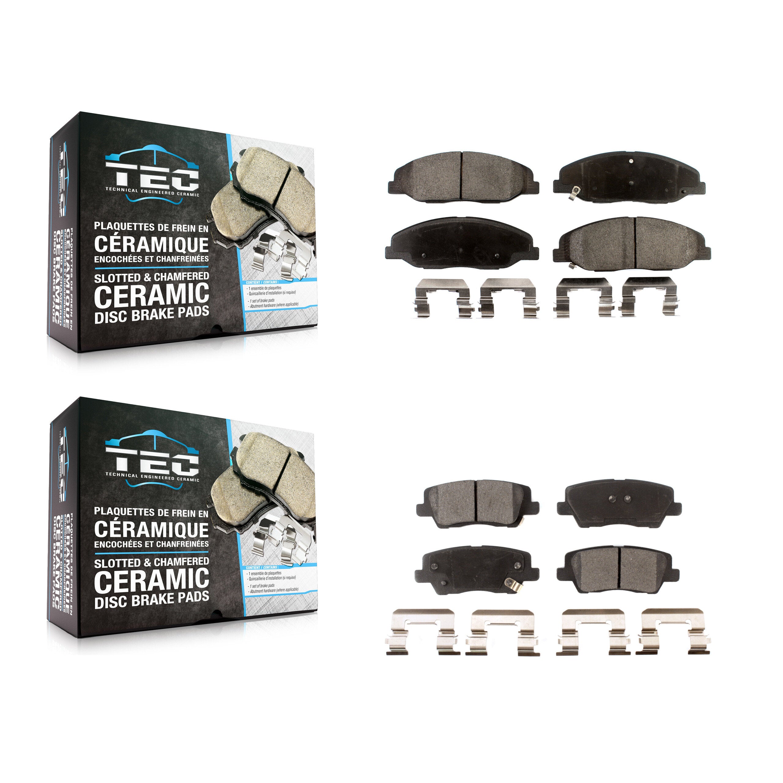 Front Rear Ceramic Brake Pad Kit For 2014 Cadillac CTS Without Heavy Duty Brakes