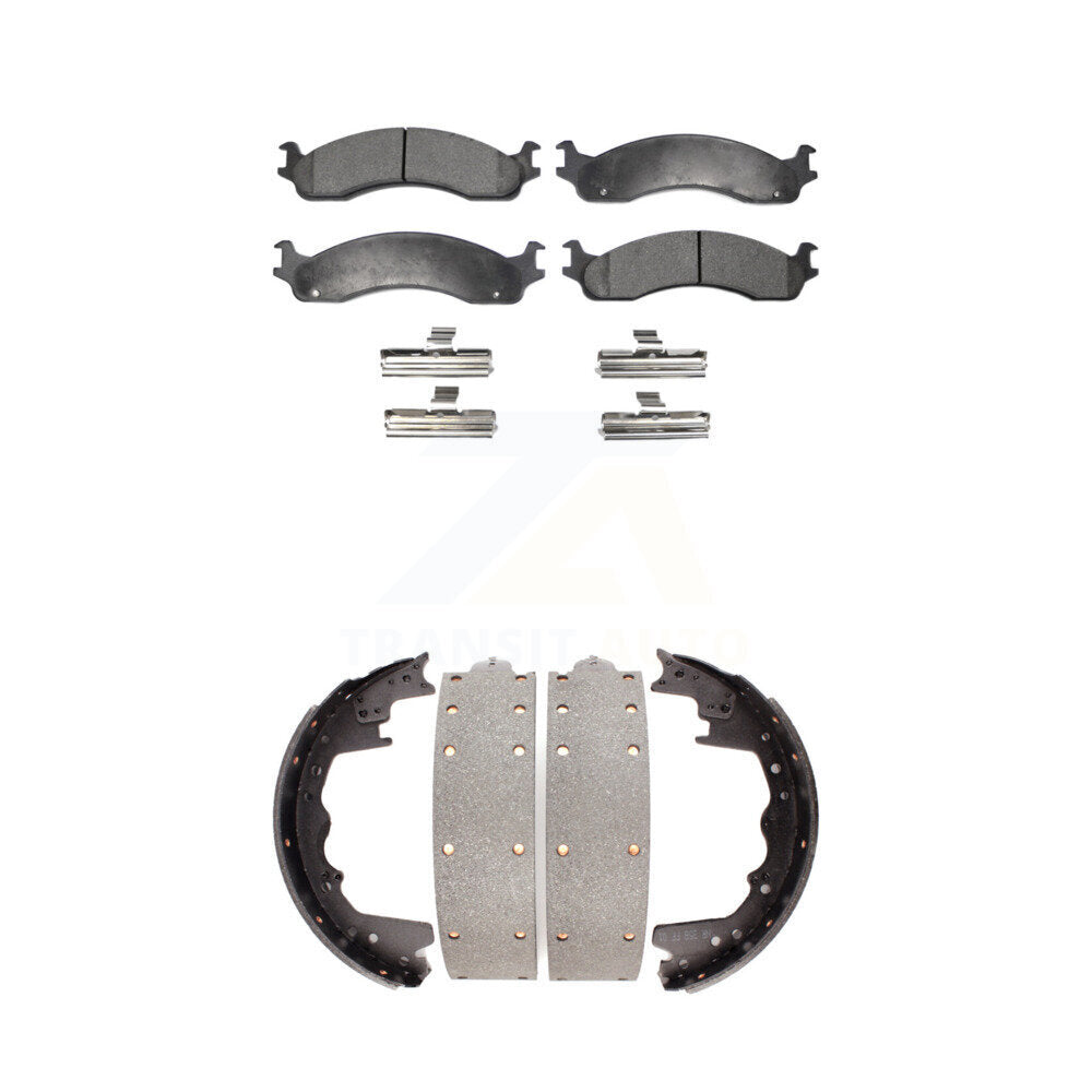 Front Rear Ceramic Brake Pads Drum Shoe Kit For Ford F-350 F-250 E-350 Econoline