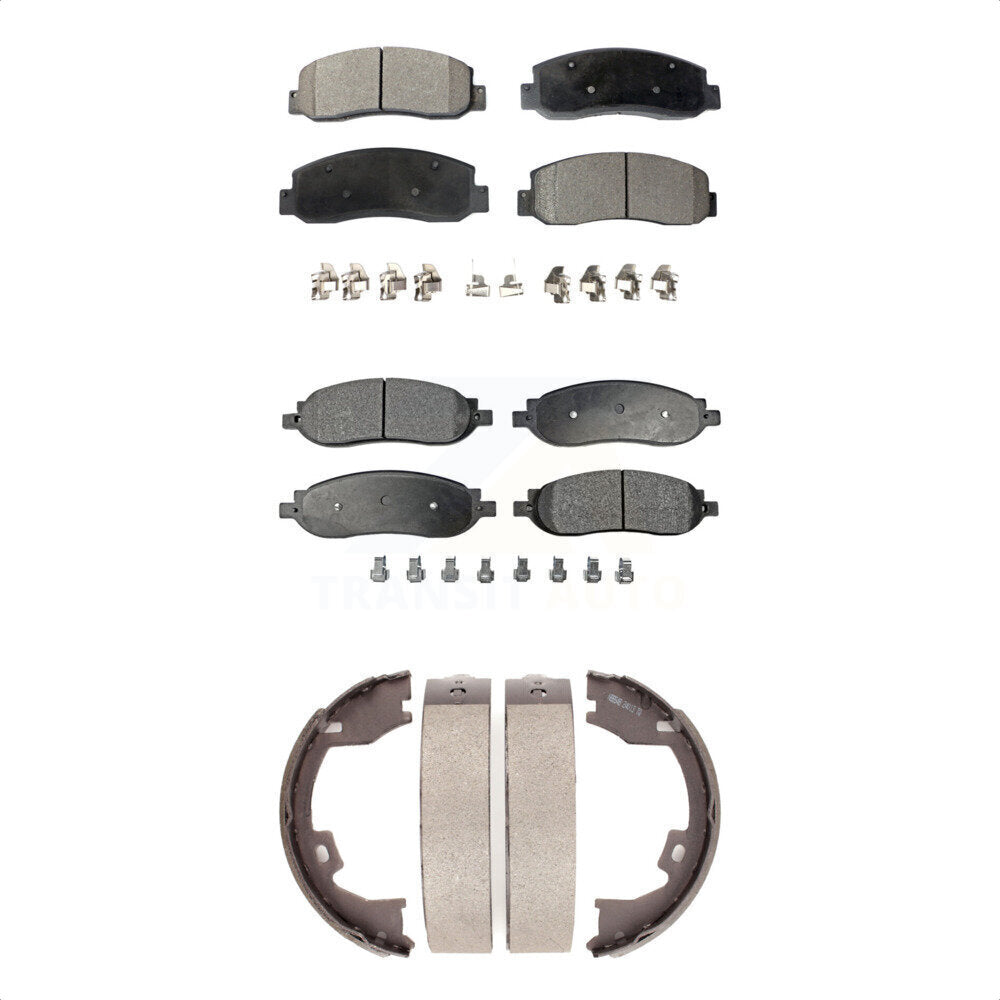 Front Rear Ceramic Brake Pads & Parking Shoe Kit For Ford F-350 Super Duty F-250