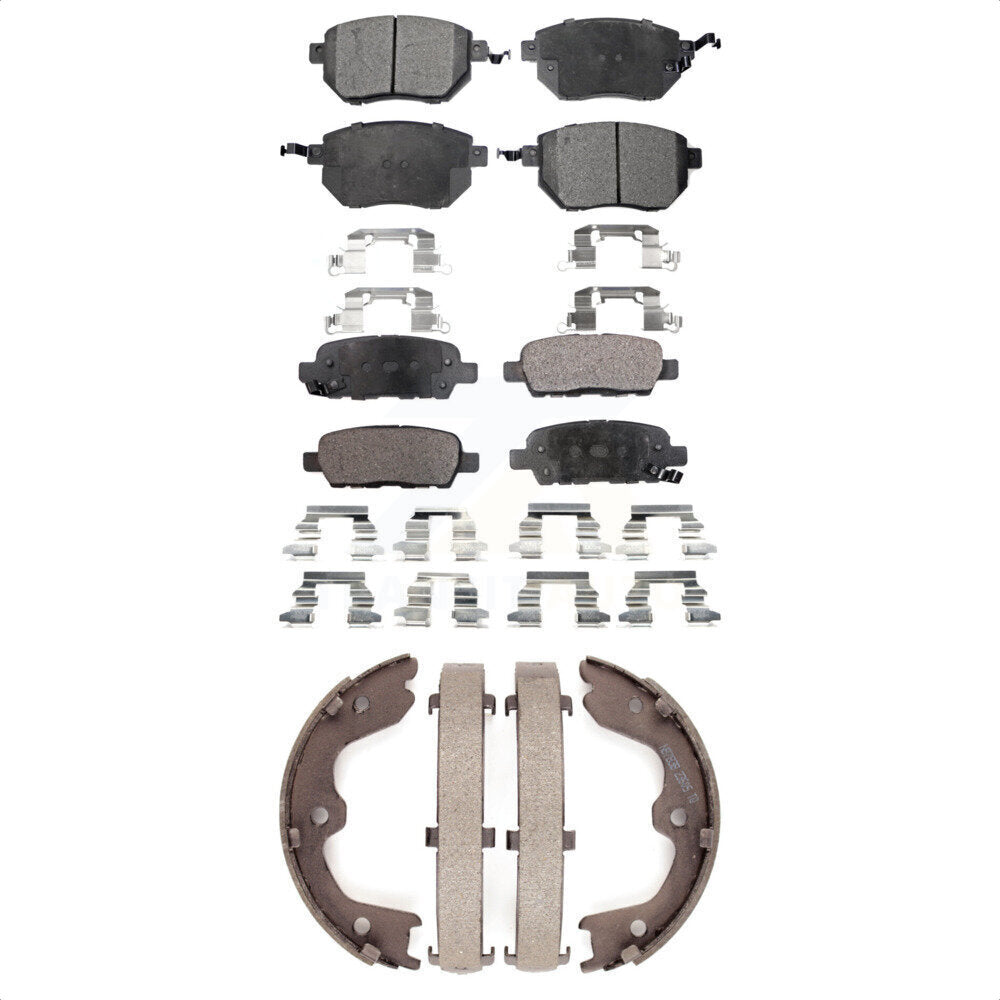Front Rear Ceramic Brake Pads Parking Shoe Kit For Nissan Altima Maxima INFINITI