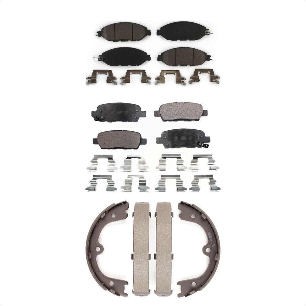 Front Rear Ceramic Brake Pads & Parking Shoes Kit For Nissan Pathfinder INFINITI