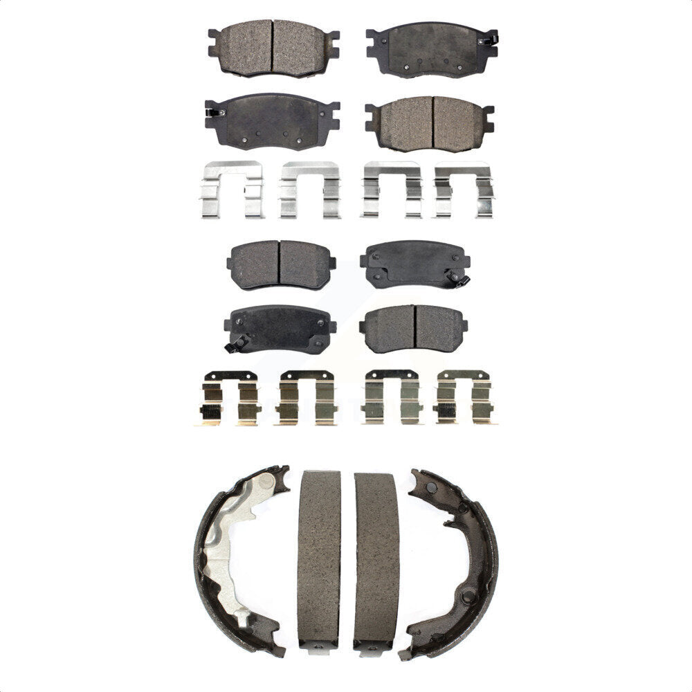 Front Rear Ceramic Brake Pads & Parking Shoe Kit For Hyundai Accent Kia Rio5 Rio