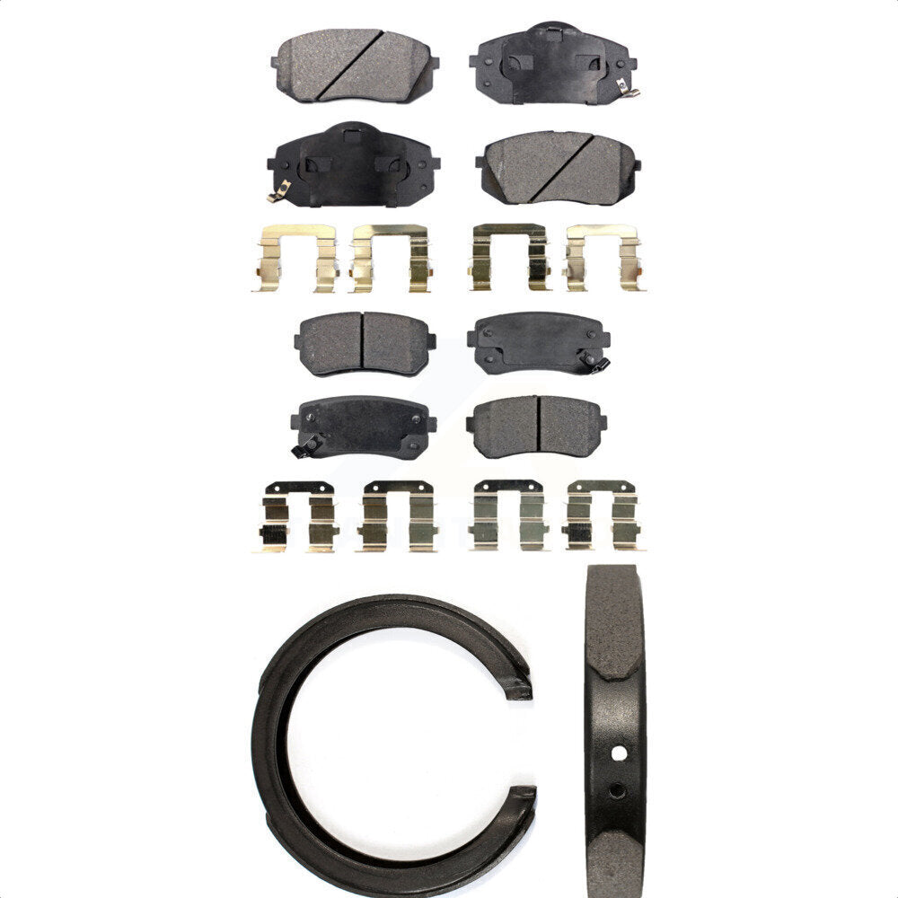 Front Rear Ceramic Brake Pads & Parking Shoe Kit For Hyundai Tucson Kia Sportage