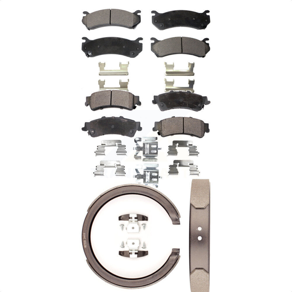 Front Rear Ceramic Brake Pads Parking Shoes Kit For Chevrolet GMC Silverado 1500