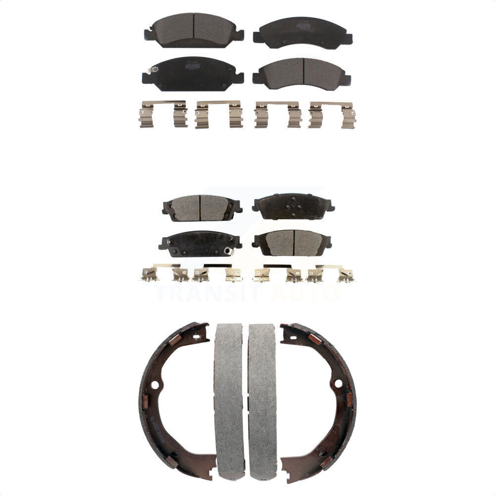 Front Rear Ceramic Brake Pads Parking Shoes Kit For GMC Chevrolet Sierra 1500 LD