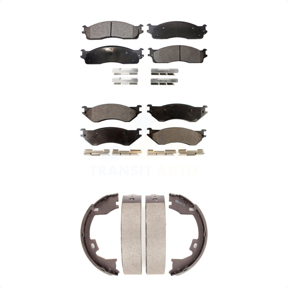 Front Rear Ceramic Brake Pads And Parking Shoes Kit For Dodge Ram 1500 3500 2500