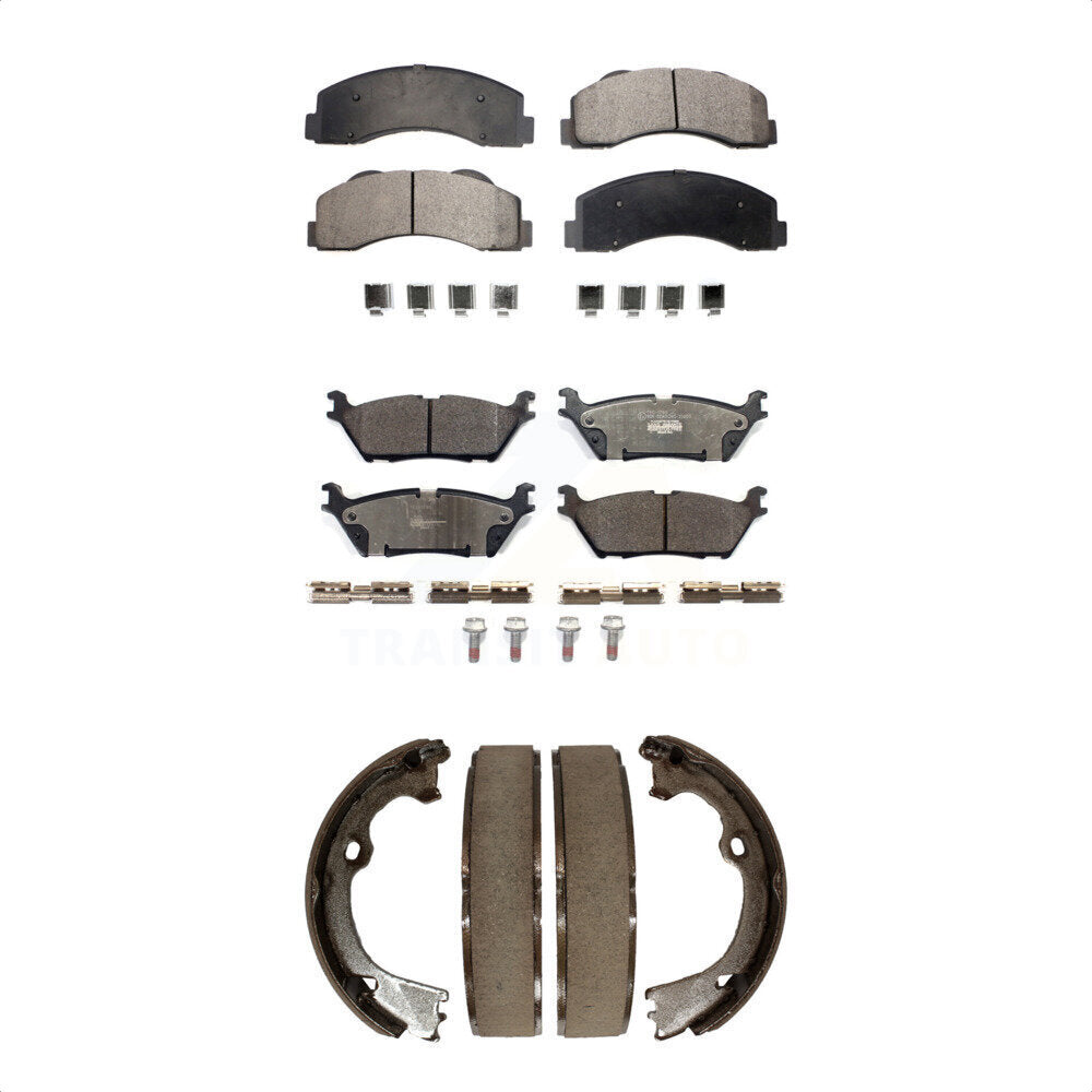 Front Rear Ceramic Brake Pads And Parking Shoes Kit For Ford F-150 KTN-100818