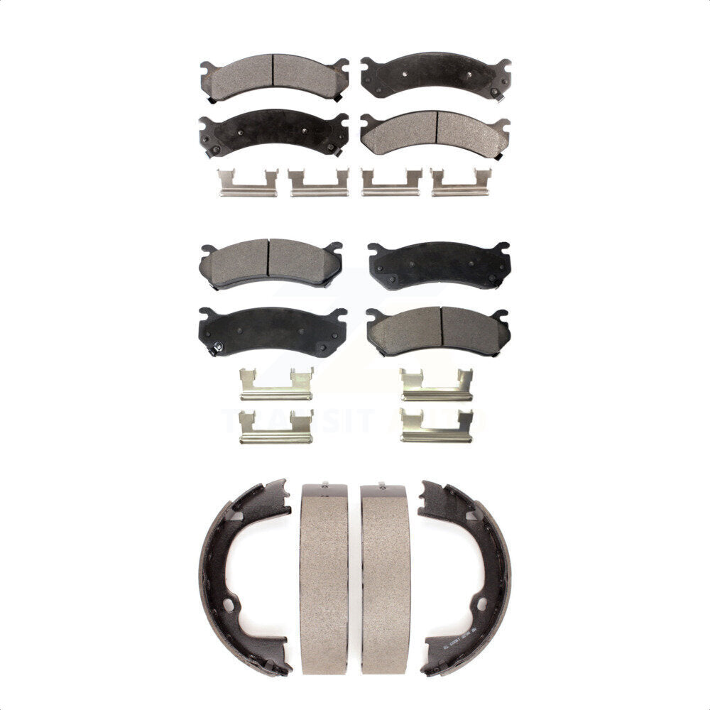 Front Rear Ceramic Brake Pads Parking Shoes Kit For GMC Chevrolet Silverado 2500