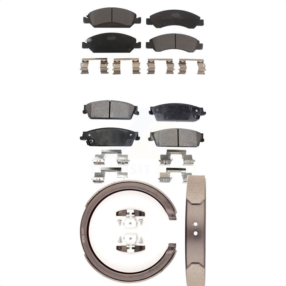 Front Rear Ceramic Brake Pads Parking Shoes Kit For GMC Chevrolet Sierra 1500 XL