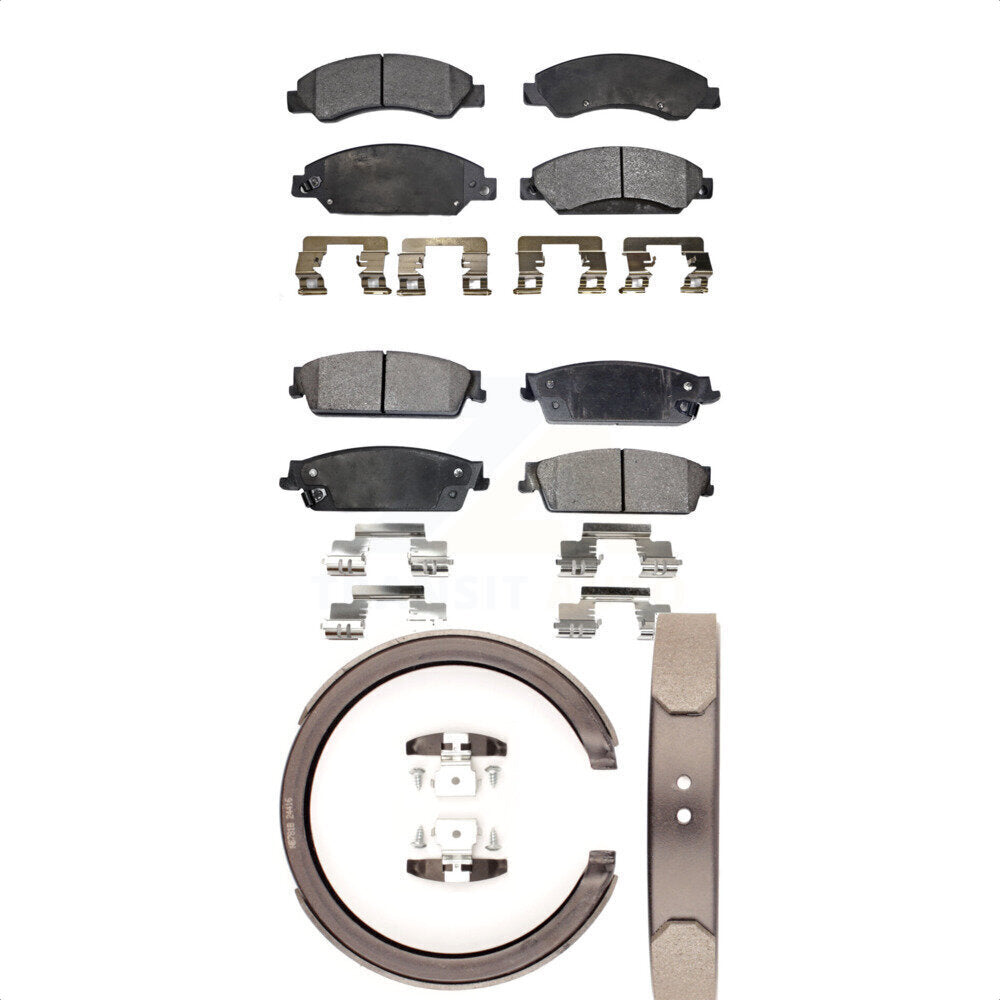 Front Rear Ceramic Brake Pads Parking Shoes Kit For Chevrolet Avalanche Cadillac