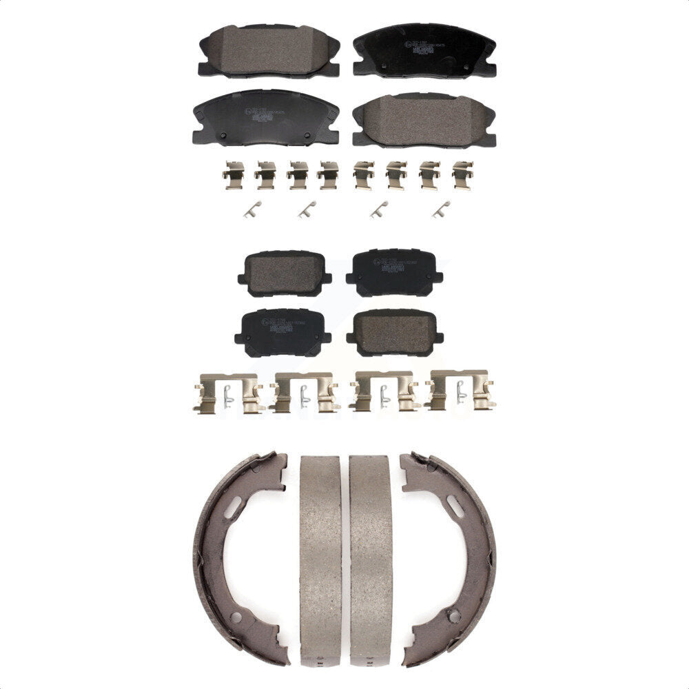 Front Rear Ceramic Brake Pads & Parking Shoe Kit For 2014-2021 Dodge Charger RWD