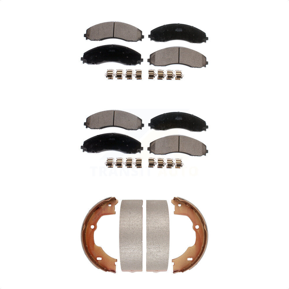 Front Rear Ceramic Brake Pads & Parking Shoe Kit For Ford F-450 Super Duty F-550