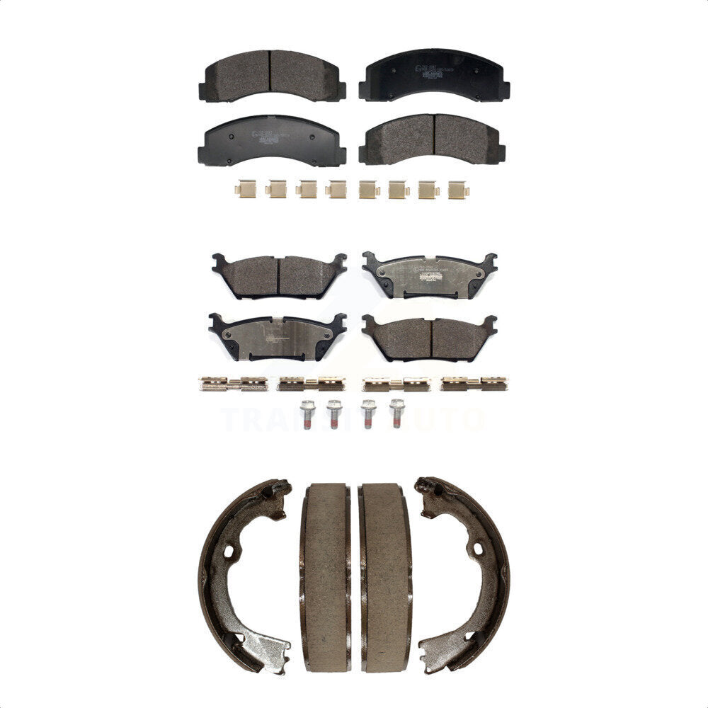 Front Rear Ceramic Brake Pads And Parking Shoes Kit For Ford F-150 KTN-100918