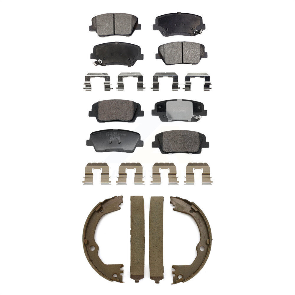 Front Rear Ceramic Brake Pads & Parking Shoes Kit For Hyundai Santa Fe Sport Kia