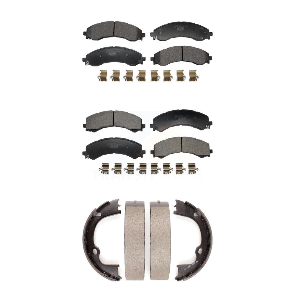Front Rear Ceramic Brake Pads And Parking Shoe Kit For GMC Savana 2500 Chevrolet